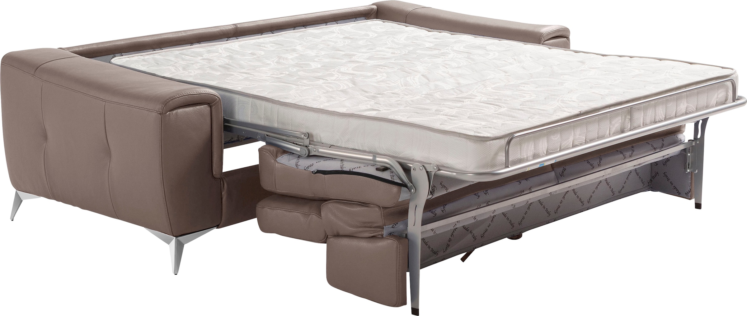 Egoitaliano Schlafsofa »Francine Designsofa, Loungesofa mit Dauerschlaffunktion, Breite 233 cm«, mit Bettfunktion, Leder BULL, safari, Fußfarbe chrom