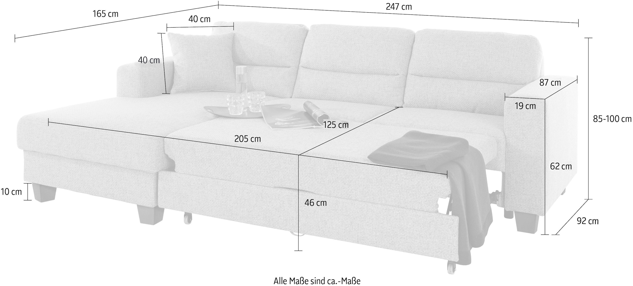 TRENDMANUFAKTUR Ecksofa »Chamber, zeitlos und modern, bequem mit hohem Sitzkomfort, L-Form«, inklusive einer Kopfstütze, wahlweise mit Schlaffunktion