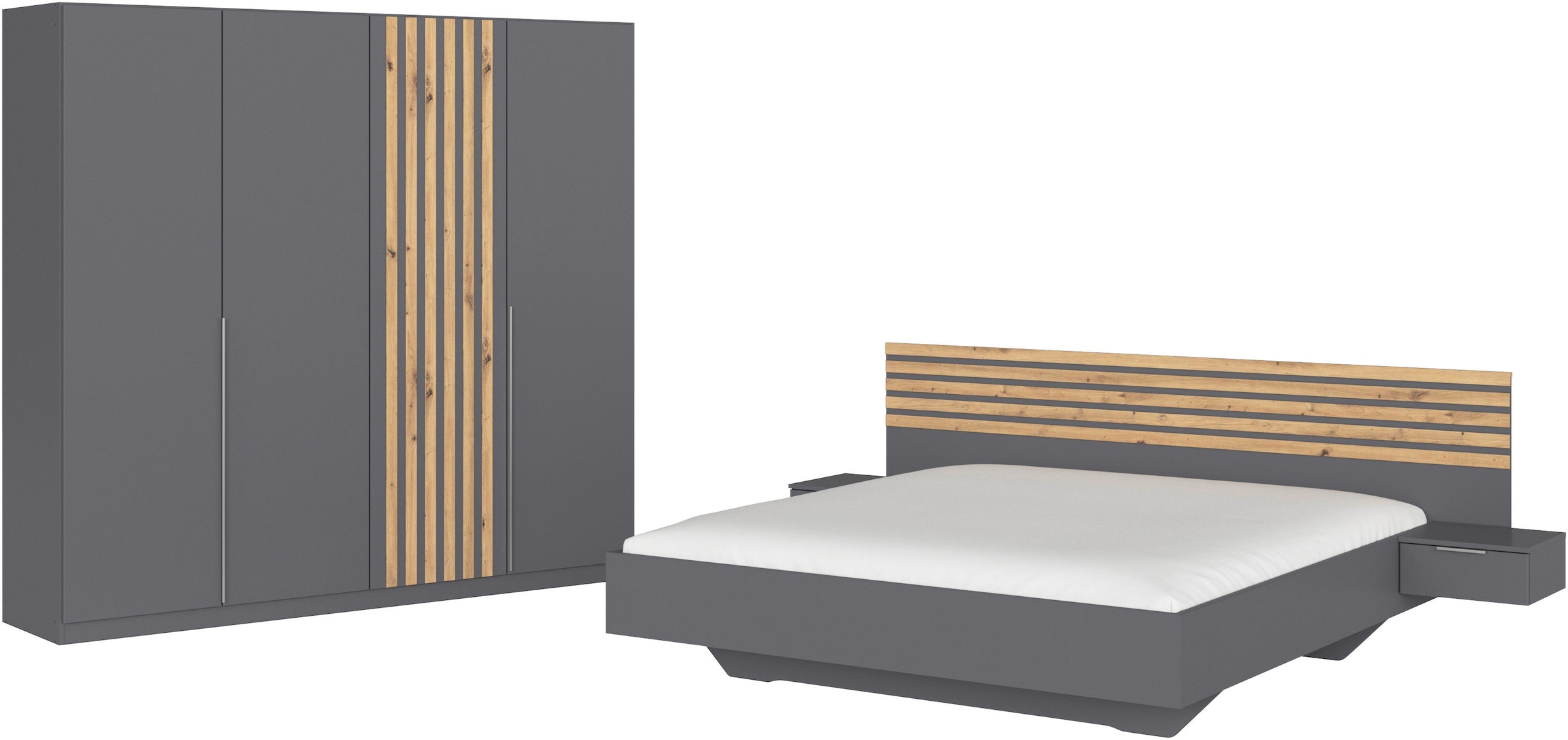 rauch "Komplettzimmer Komplett Set Schrank 226 cm Bett 160/180 cm LAMELLA" Set, 3 verschiedene Ausstattungen BASIC/CLASSIC/PREMIUM (inkl. SOFT-CLOSE), 4 tlg. tlg.
