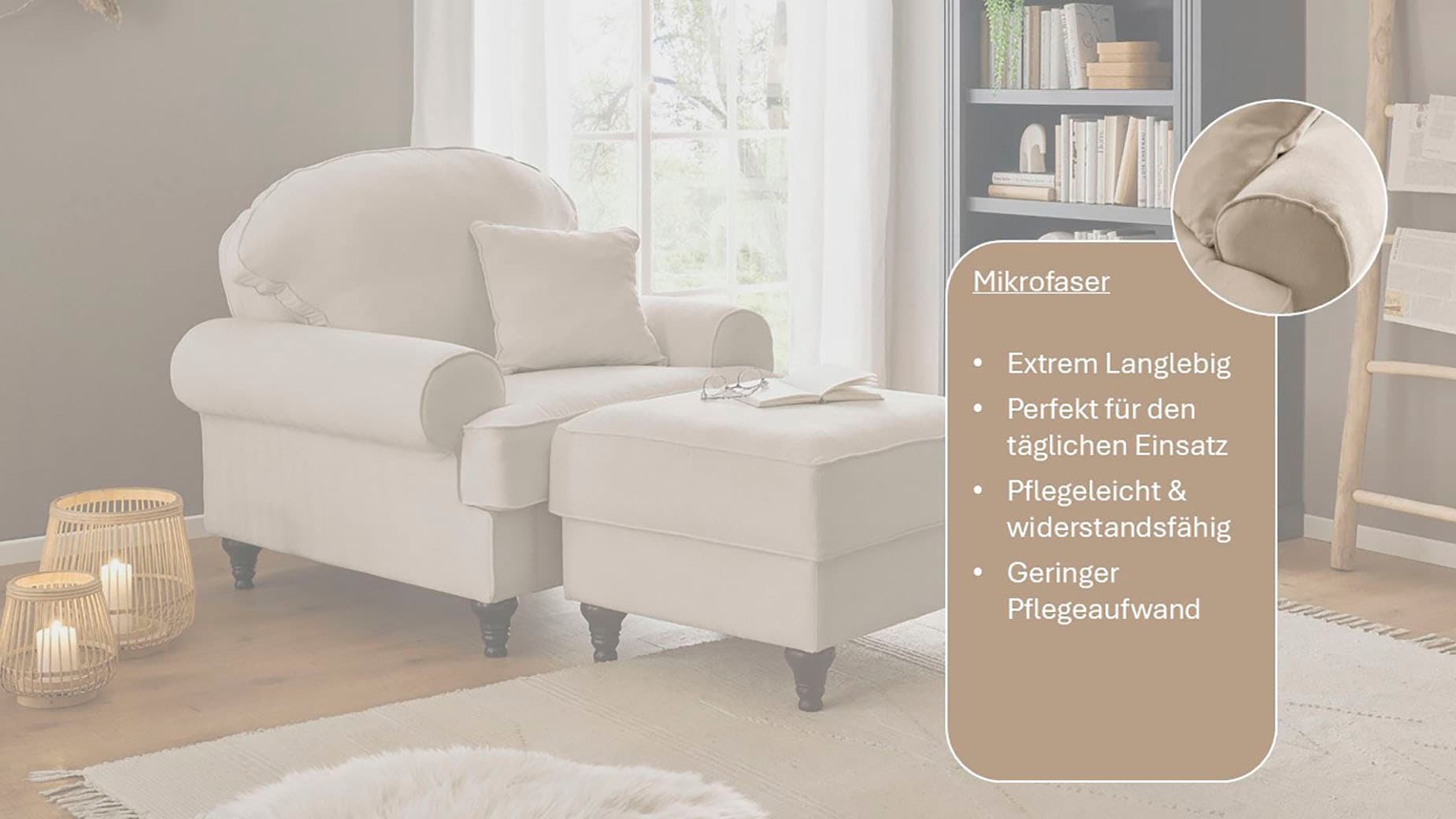 OTTO home Sessel »Westminster, Set in hochwertigem Microfaserbezug, 5 Farben verfügbar« Set, 1Sessel, 1 Hocker, 2 Stk. tlg. Enthält Sessel & Hocker, Federkern-Polsterung, gedrechselter Fuß