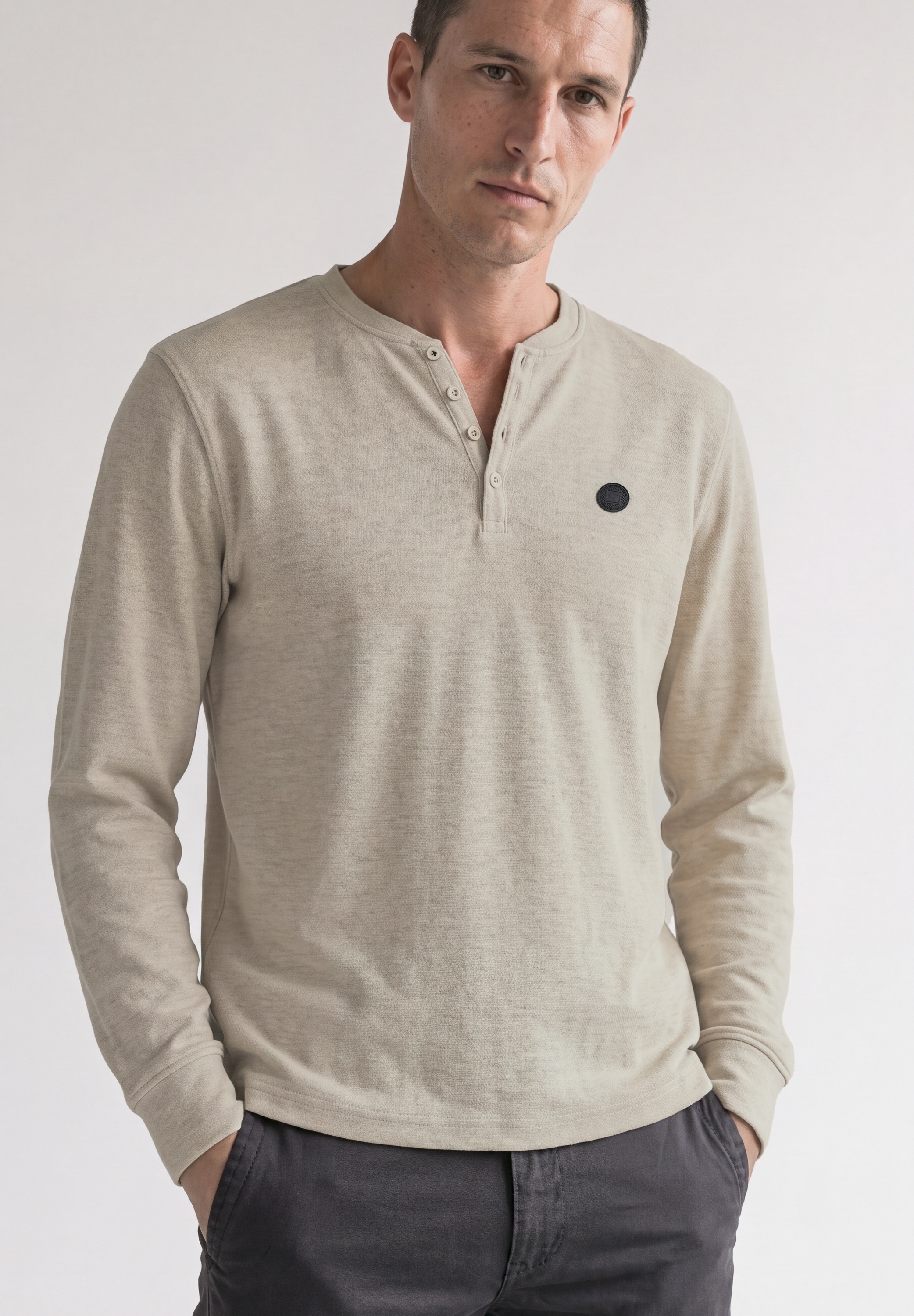STREET ONE MEN Langarmshirt im Melange Look
