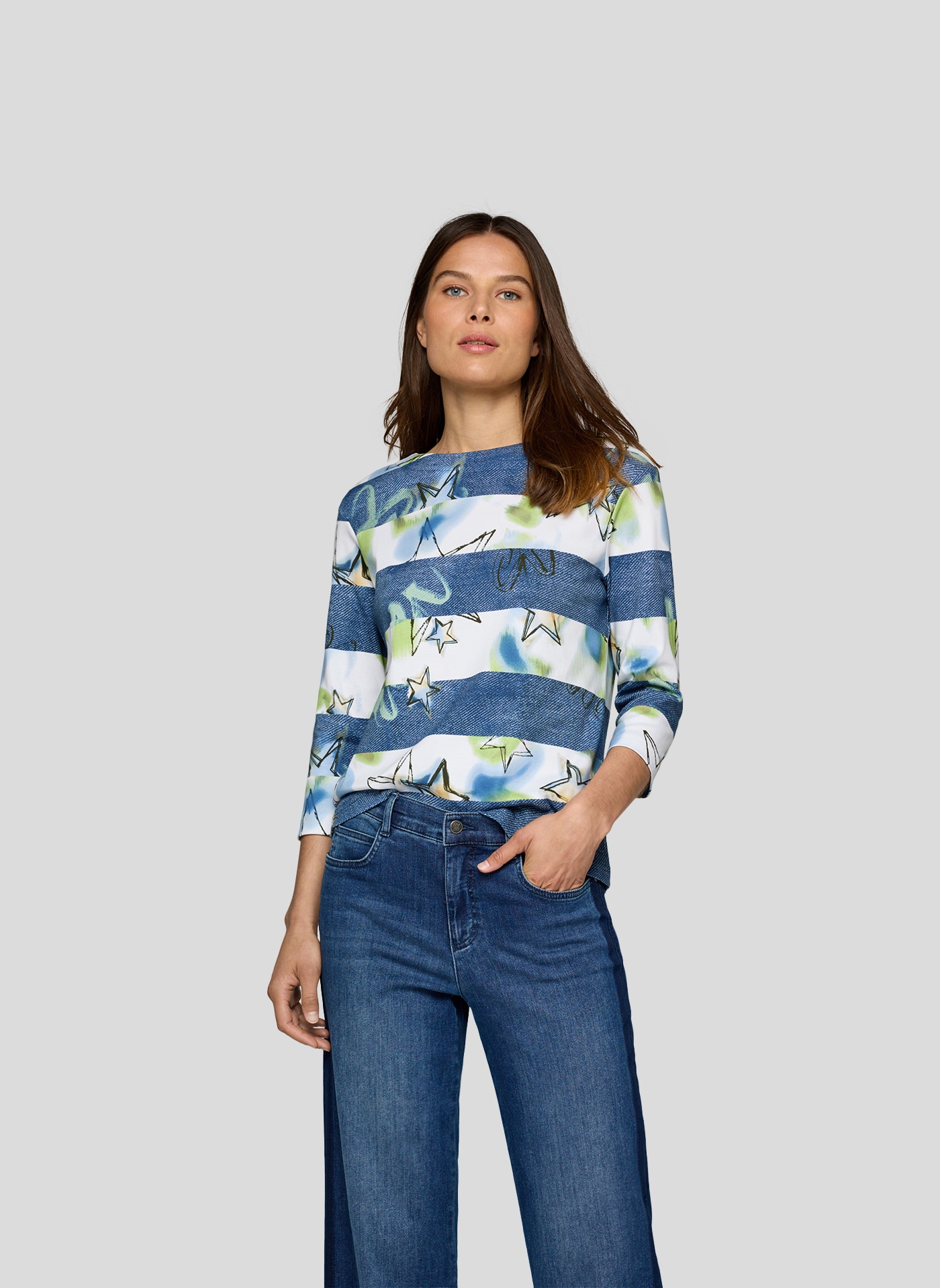 Rabe Print-Shirt, mit Jeans-Color-Blocking und grafischem Muster