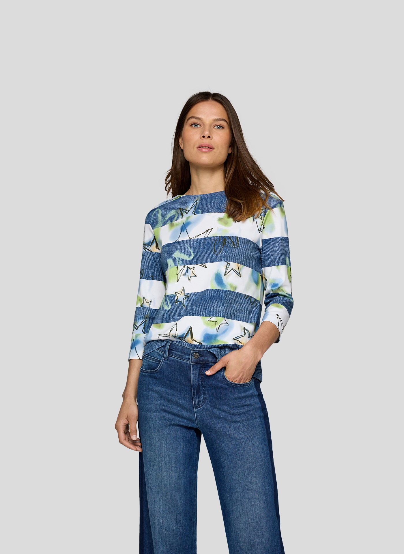 Rabe Print-Shirt, mit Jeans-Color-Blocking und grafischem Muster günstig online kaufen