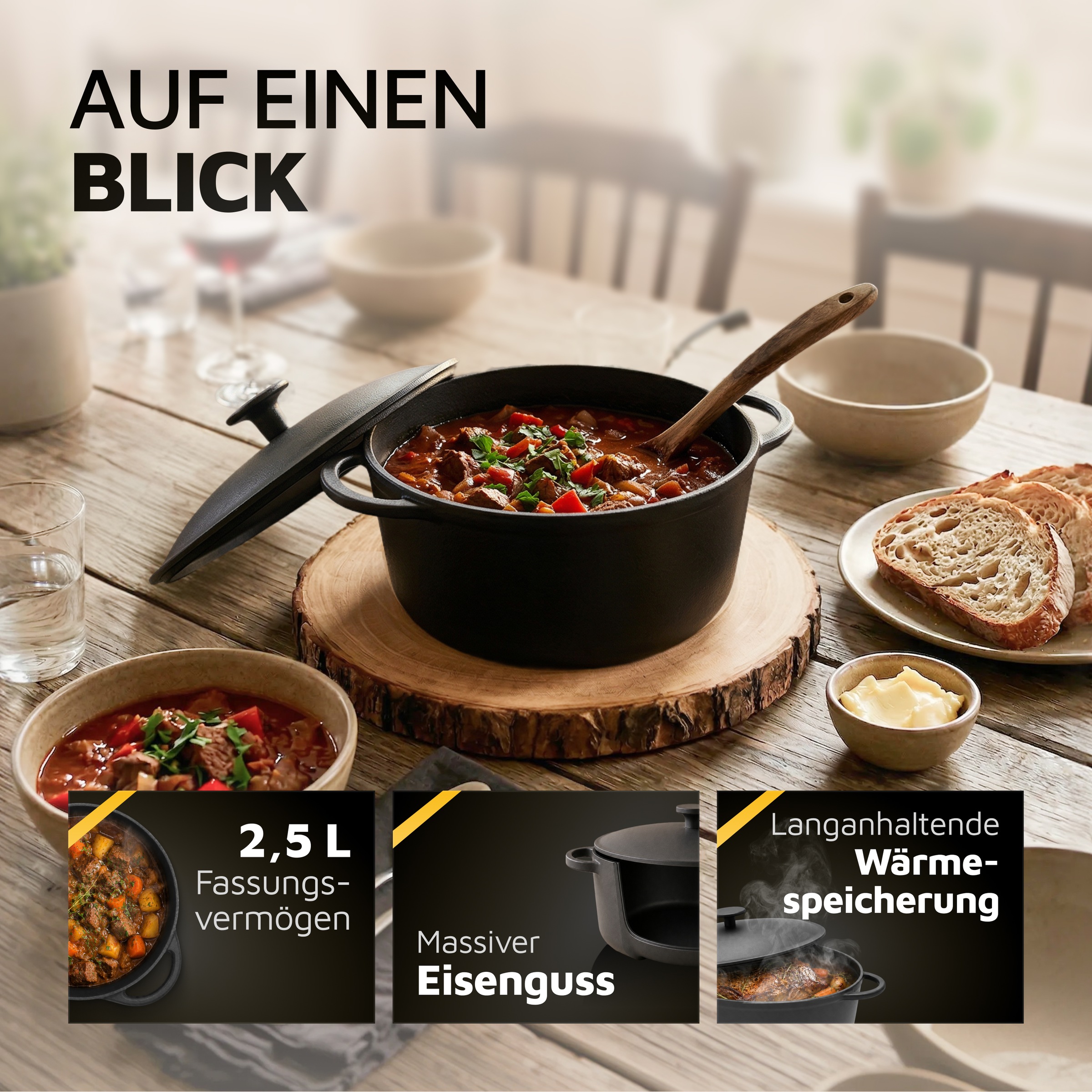Krüger Fleischtopf »Eisenguss Fleischtopf mit Deckel RUSTICA« 1 Stk. tlg. Gusseisen