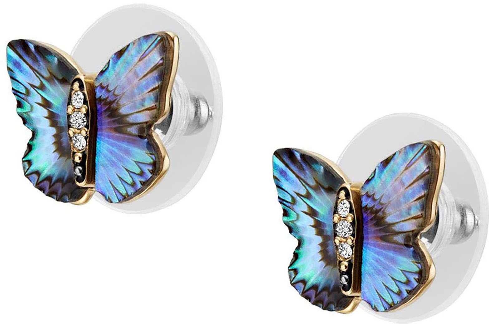 Paar Ohrstecker FOSSIL "Schmuck Edelstahl Ohrringe Sutton Schmetterling", bunt (gelbgoldfarben, schwarz, edelstahlfarben, kristallweiß, multicolor, perlmuttfarben, kristallweiß), Ohrringe, Damen, Edelstahl, mit Glasstein - mit Abalone-Perlmutt 4