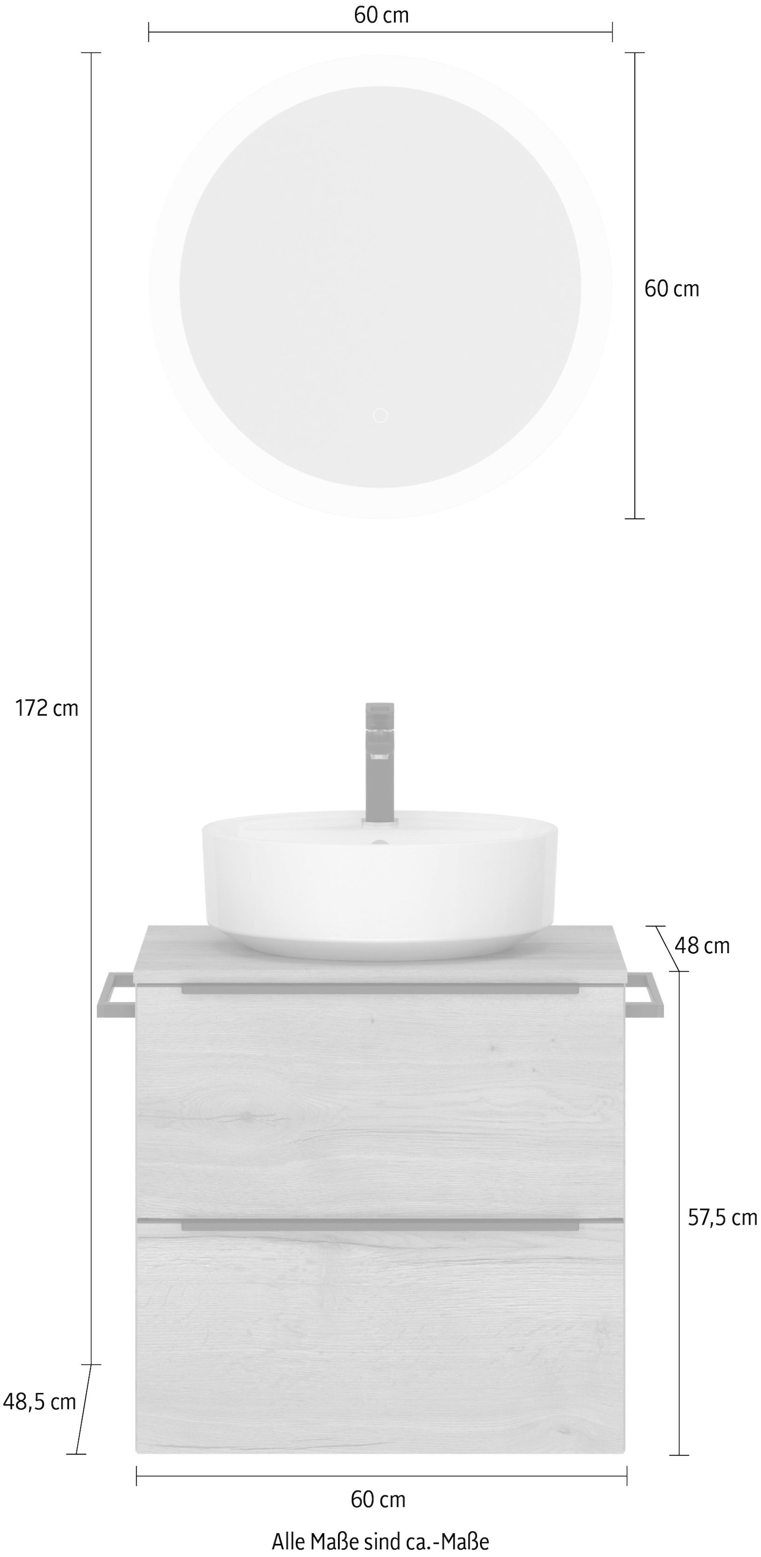 nobilia® Badmöbel-Set »Alvene«, (2 St., vormontiert, mit Soft-Close), inkl. Spiegel mit Touch-Sensor, in vier Breiten