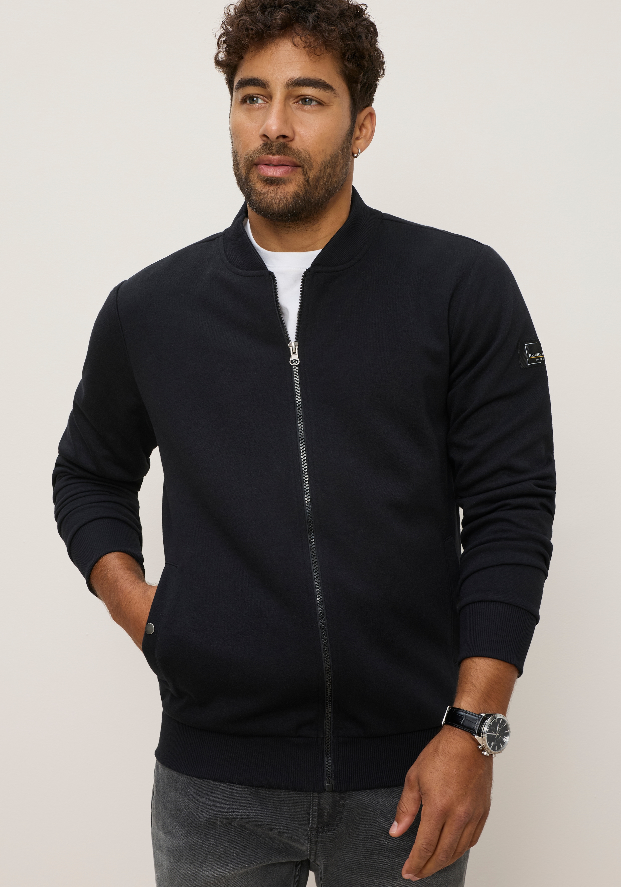 Bruno Banani Sweatjacke mit Stehkragen, aus Polyester und Baumwolle