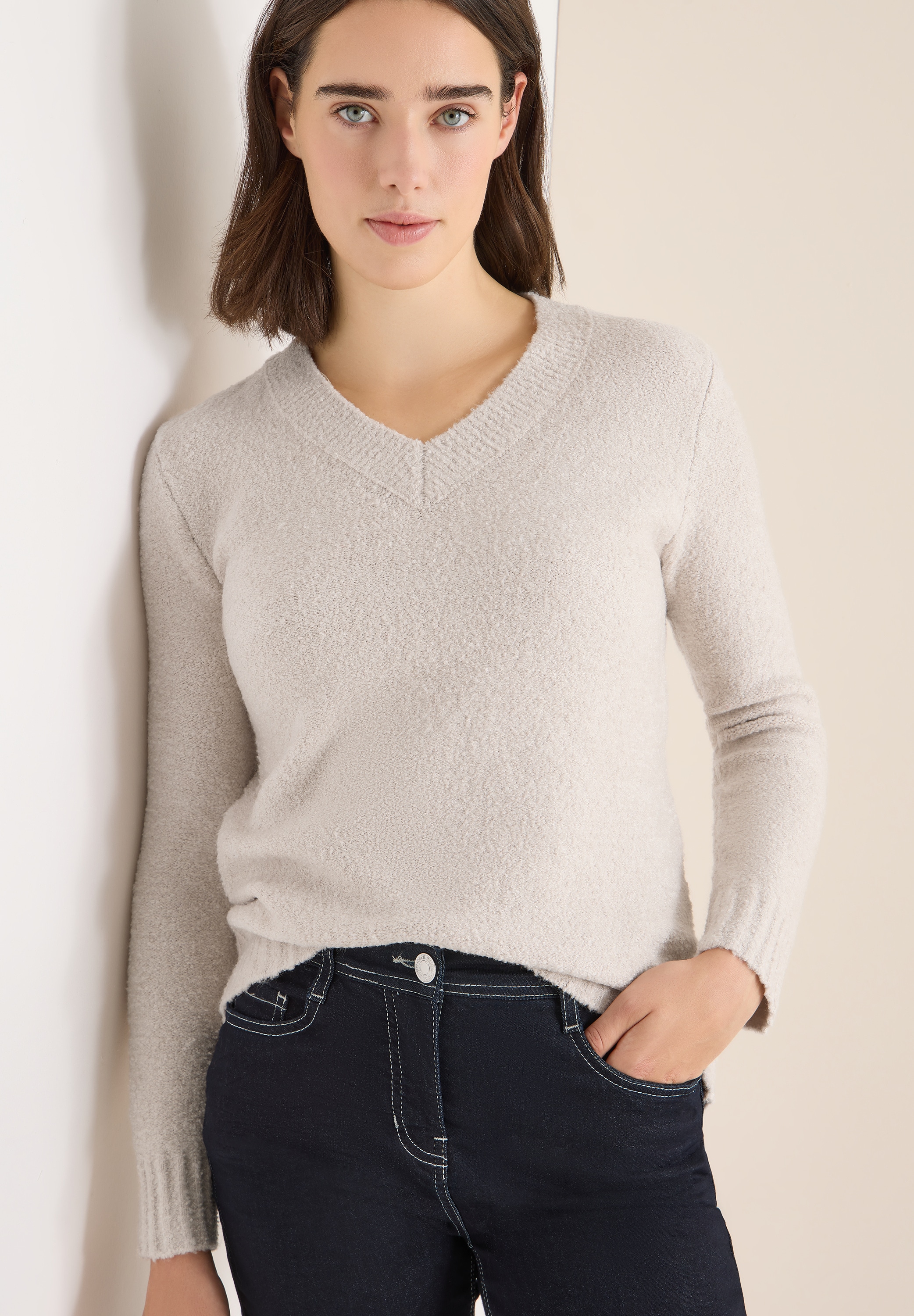 Cecil Strickpullover Bouclé V-Neck günstig online kaufen