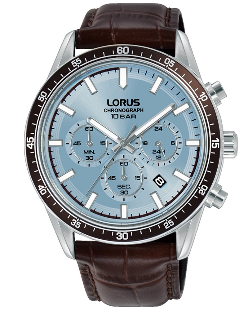 LORUS Chronograph Quarzuhr, Armbanduhr, Herrenuhr, Lederarmband, analog, Tag