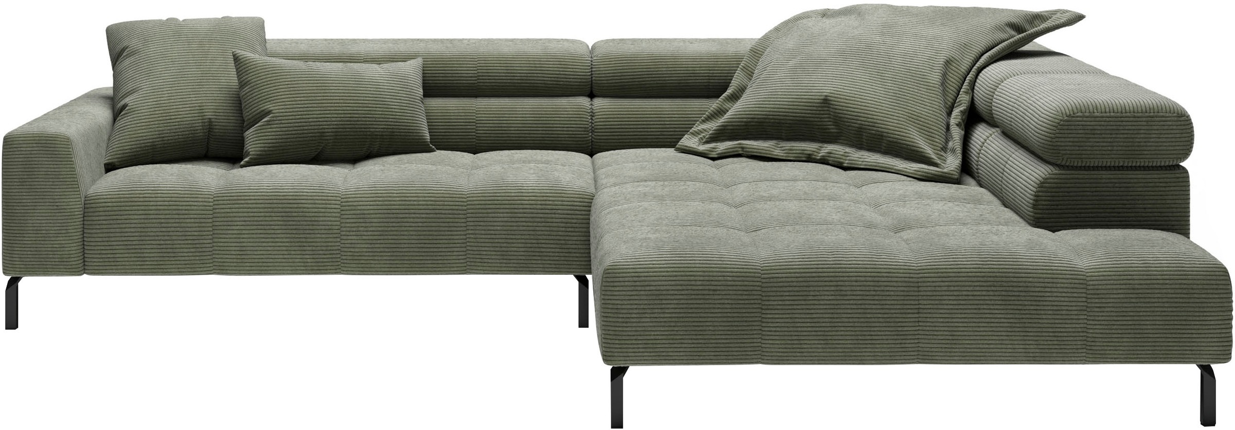 Ecksofa HOME AFFAIRE "Claya, L-Form, incl. Kopfteilverstellung, Breite 311 cm", grün (turtle), B:311cm H:71cm T:219cm, 88% Polyester, 12% Polyacryl, Sofas, Ecksofa, mit elektrischem Sitzvorzug im Hauptelement