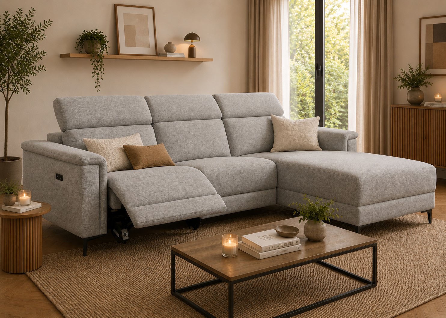 OTTO home Ecksofa "LUND, Struktur-Bezug, L-Form, 261cm, man. /elektr. Relaxfunktion" auch mit USB A-Anschluss sowie Kopfteilverstellung