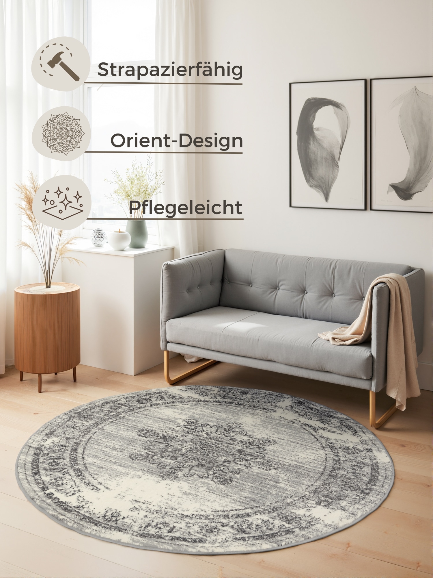 HANSE Home Teppich »Lydia«, rund, 9 mm Höhe, Wohnzimmer, Schlafzimmer, Flur, Kurzflor, orientalisch, Vintage, weich