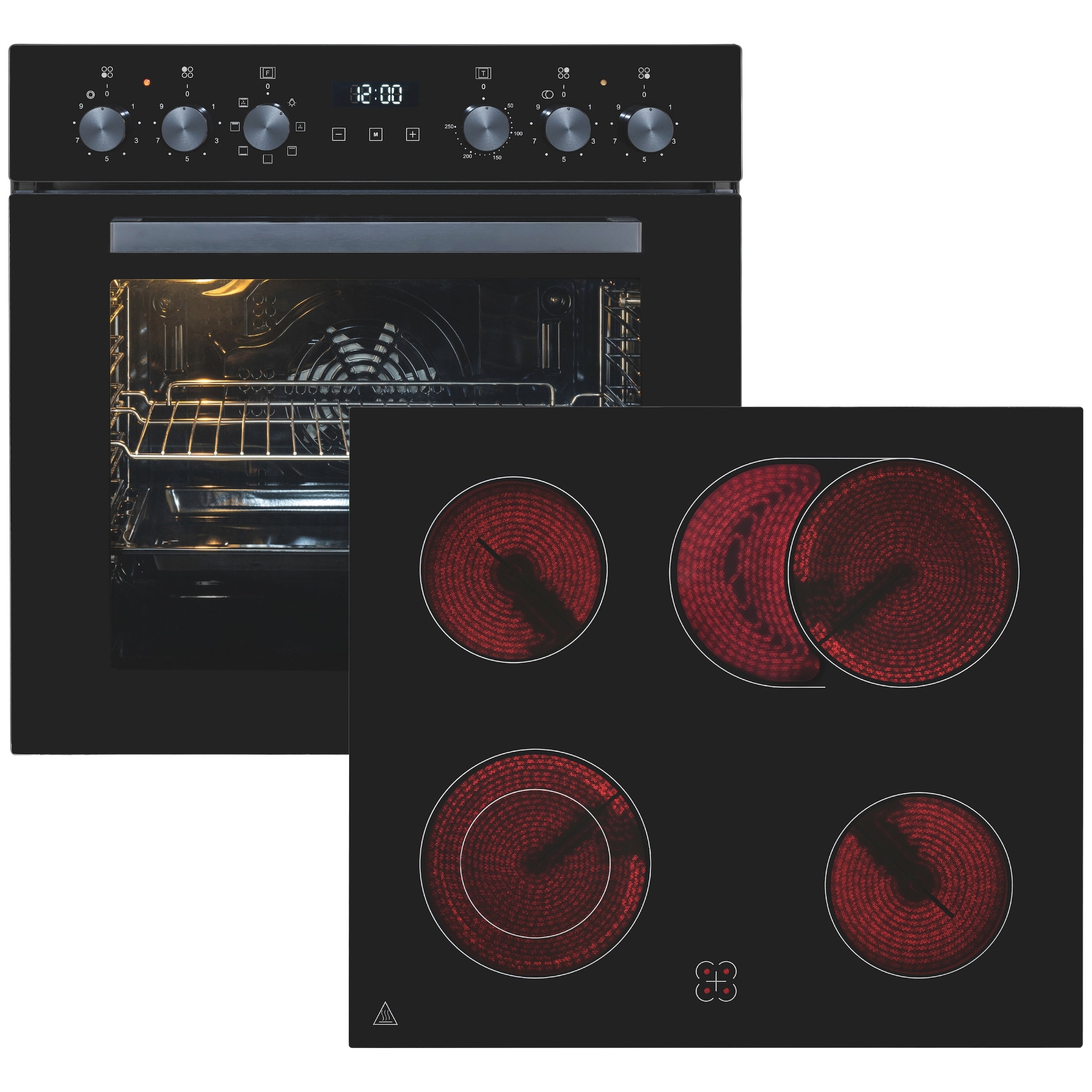 exquisit Backofen-Set "EHE258-UBZ-020-Set schwarz" Backofen Glaskeramikkochfeld, 2 Stk. tlg. Vielseitiger Grill und 4-Zonen-Glaskeramikkochfeld – einfach & sicher