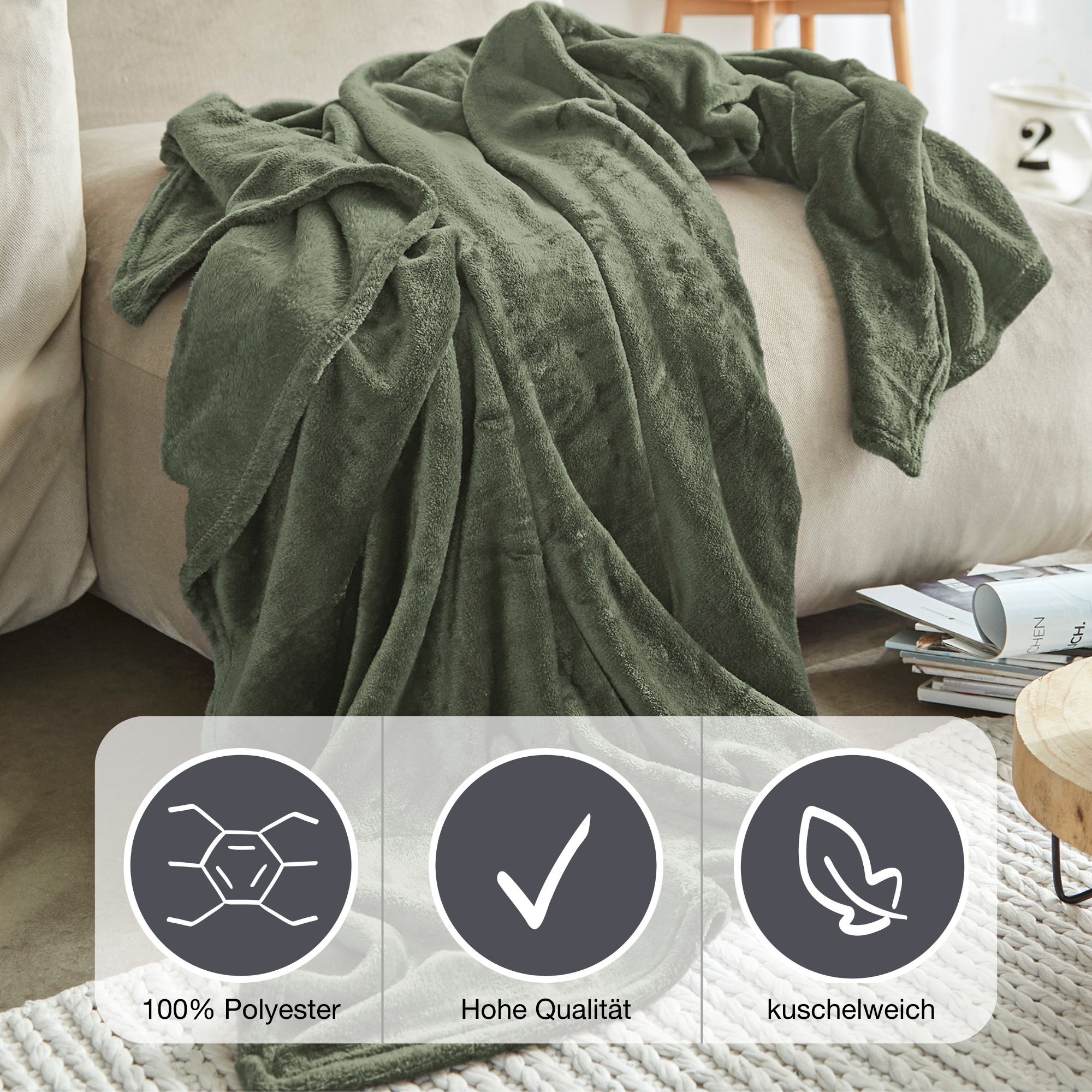 IBENA Wohndecke »Uni Fleecedecke Olbia«, einfarbig schick, Kuscheldecke