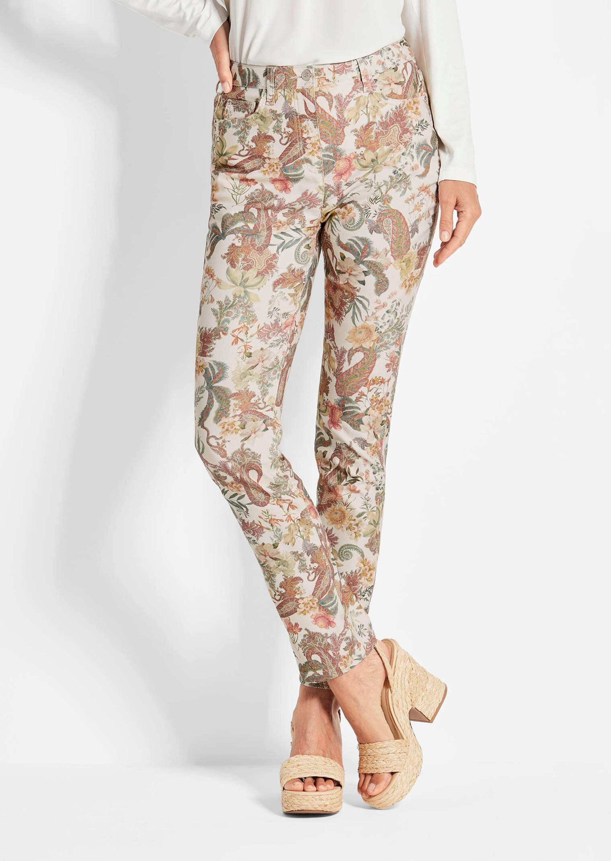 GOLDNER Stretch-Hose »Kurzgröße Florale Stretchhose in Slim Fit«