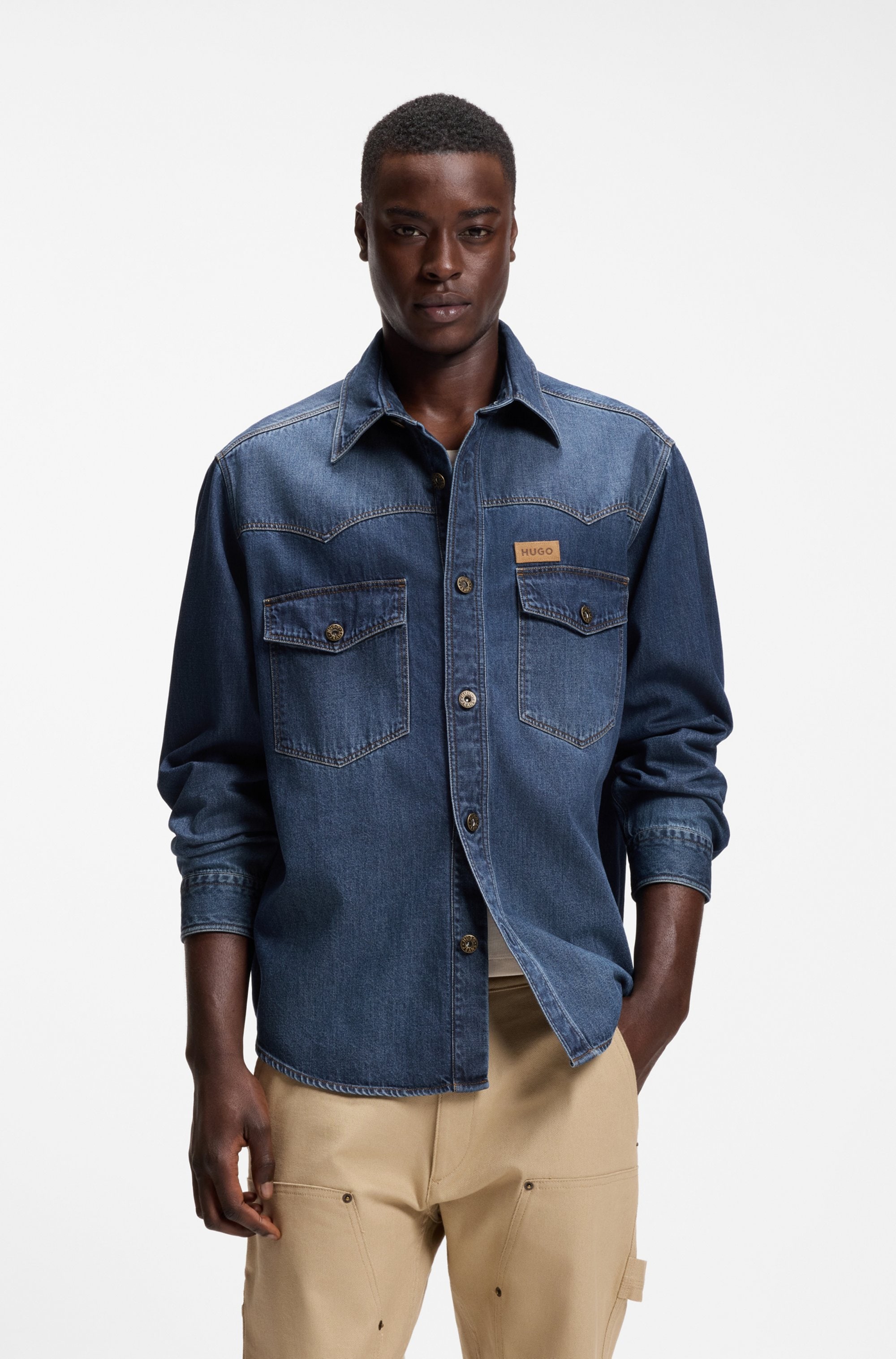 HUGO Jeanshemd »Ebant« Oversize Fit, reine Baumwolle