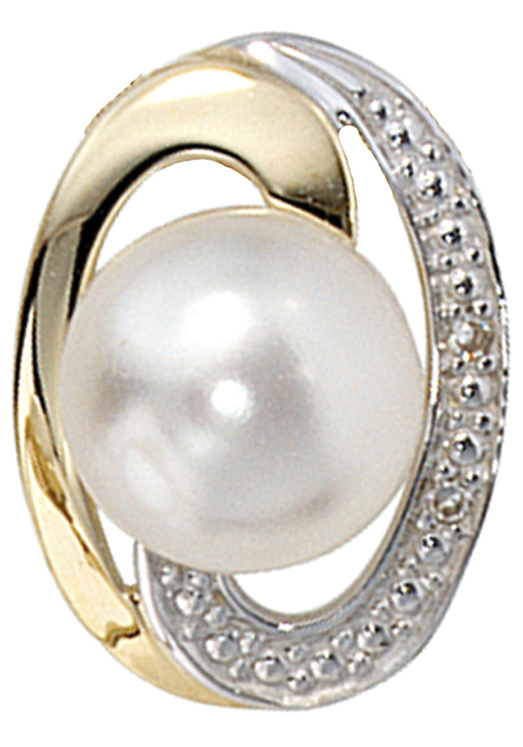 Perlenanhänger JOBO "Anhänger 13 mm mit Süßwasser-Zuchtperle", gelb (gelbgold 585), Schmuckanhänger, Damen, P1 = bei 10-facher Vergrößerung erkennbare Einschlüsse, Diamanten Gelbgold 585 Perlen, Diamanten, Gelbgold 585, Perlen, 14 Karat 585 Gold bicolor