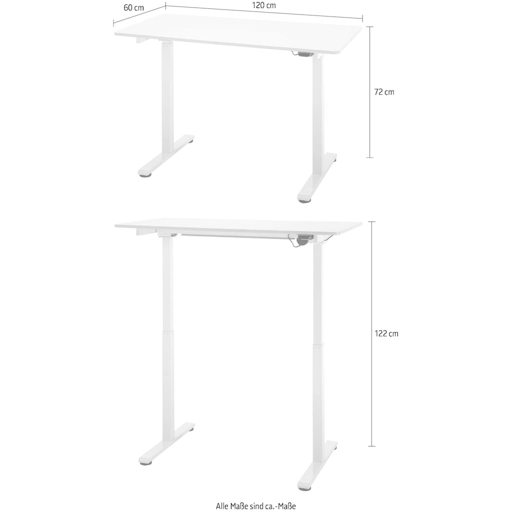 MCA furniture Schreibtisch »Nakuru«, elektrisch höhenverstellbar von 72-122 cm, Breite 120 cm