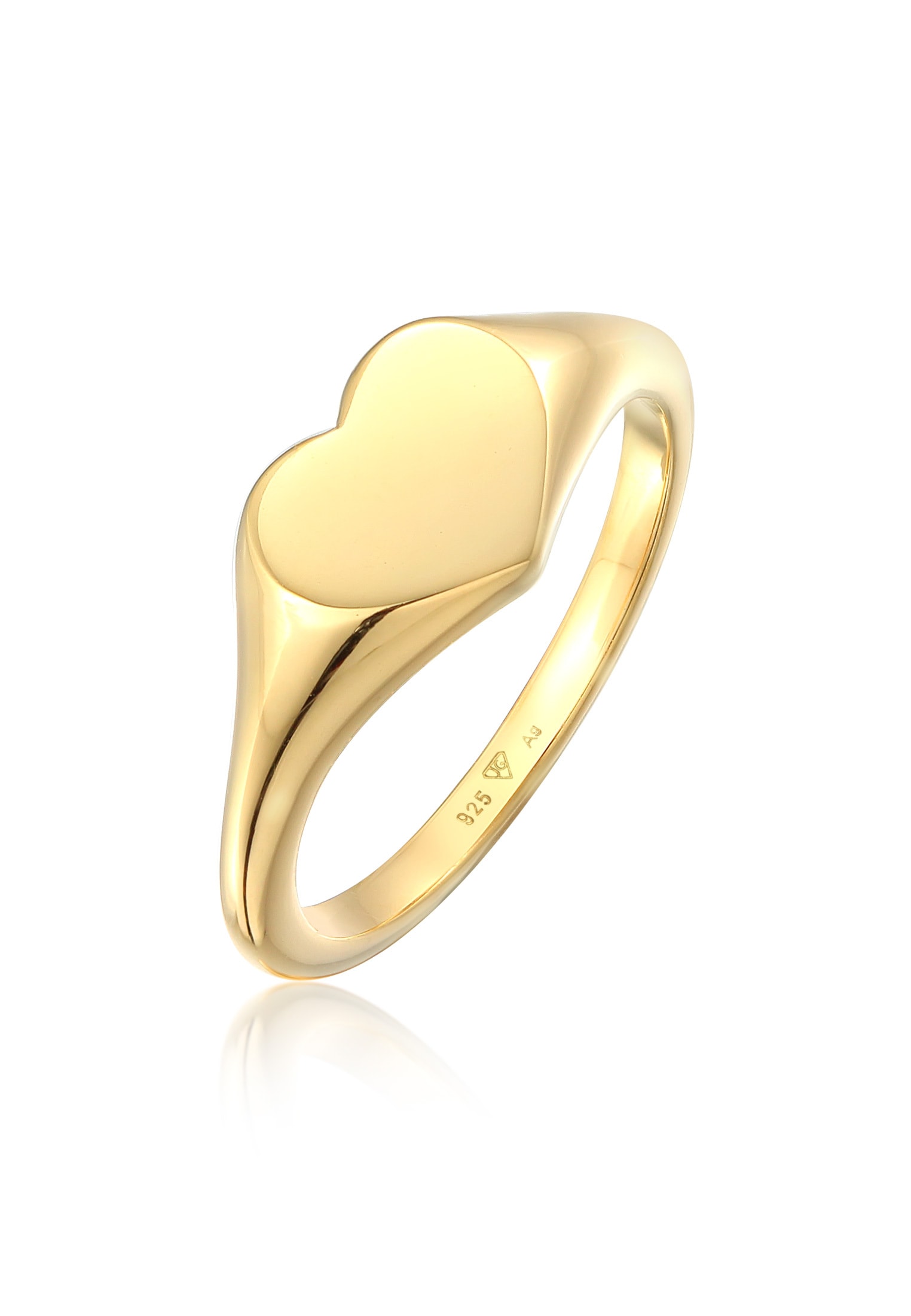 ELLI Damen Siegelring "Ring Herz Liebe Siegelring 925 Silber", 56, ohne Stein, Silber 925 (Sterlingsilber), 10mm, gold, Silber 925 (Sterlingsilber),