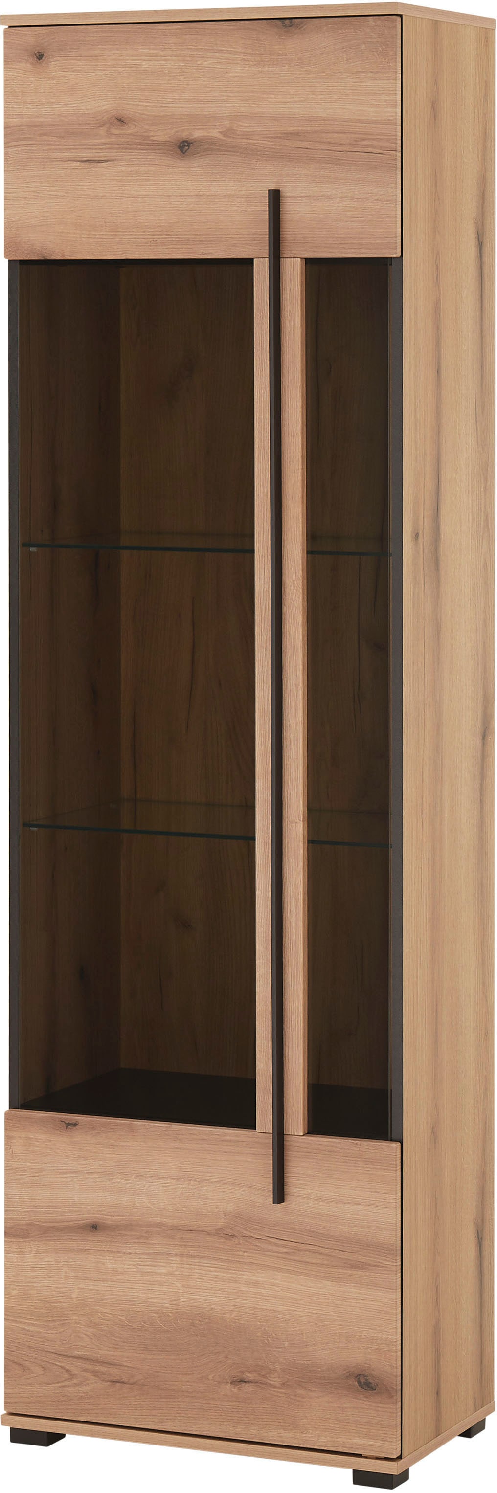 INOSIGN Vitrine »Cantara, Vitrinenschrank in Eiche Evoke oder weiß, Standvitrine«, schwarzer Stangengriff, ausreichend Stauraum, vielseitig einsetzbar