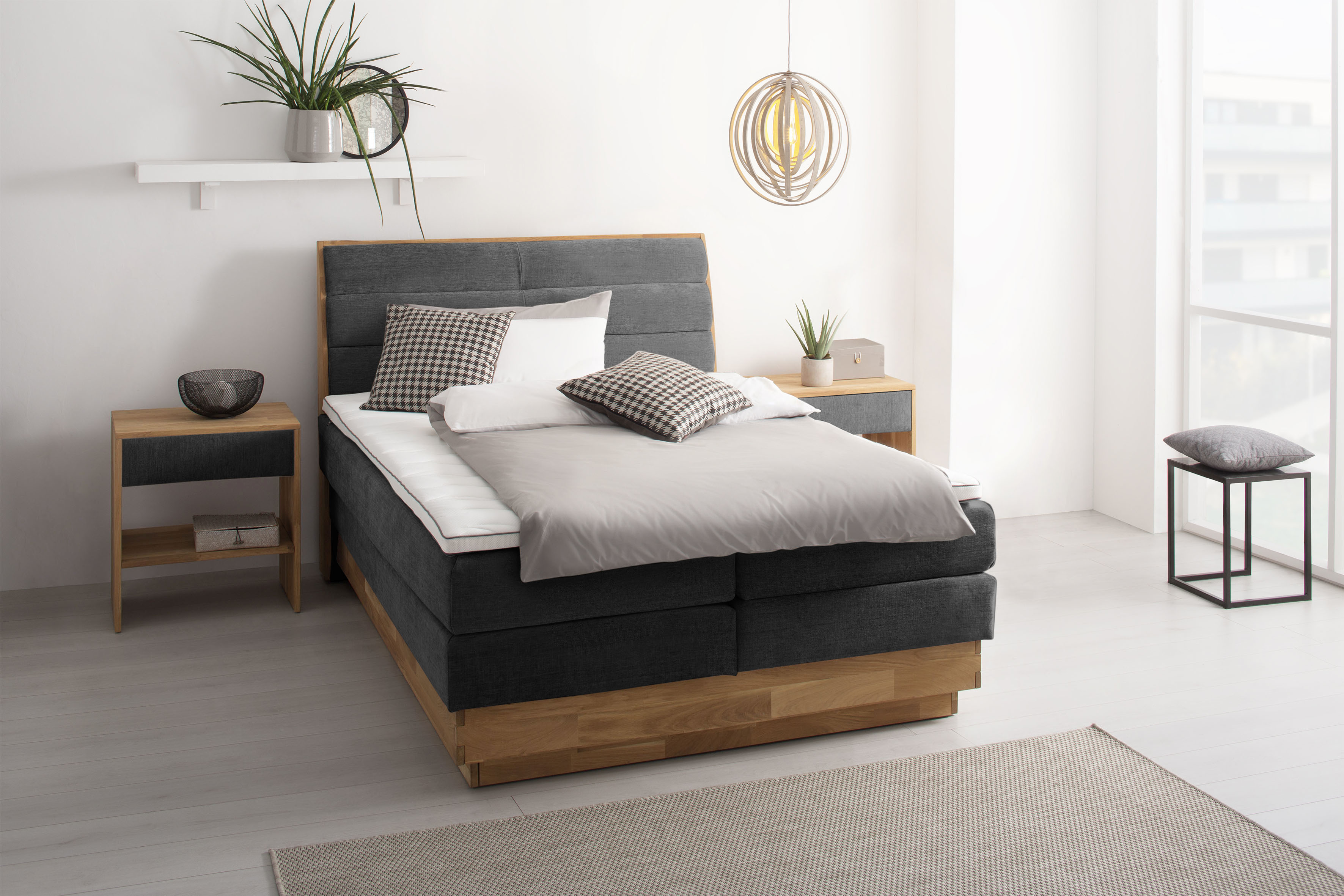 OTTO home Boxspringbett "Jenna" ohne LED-Beleuchtung, mit zertifizierten, recycelten Bezugsstoffen