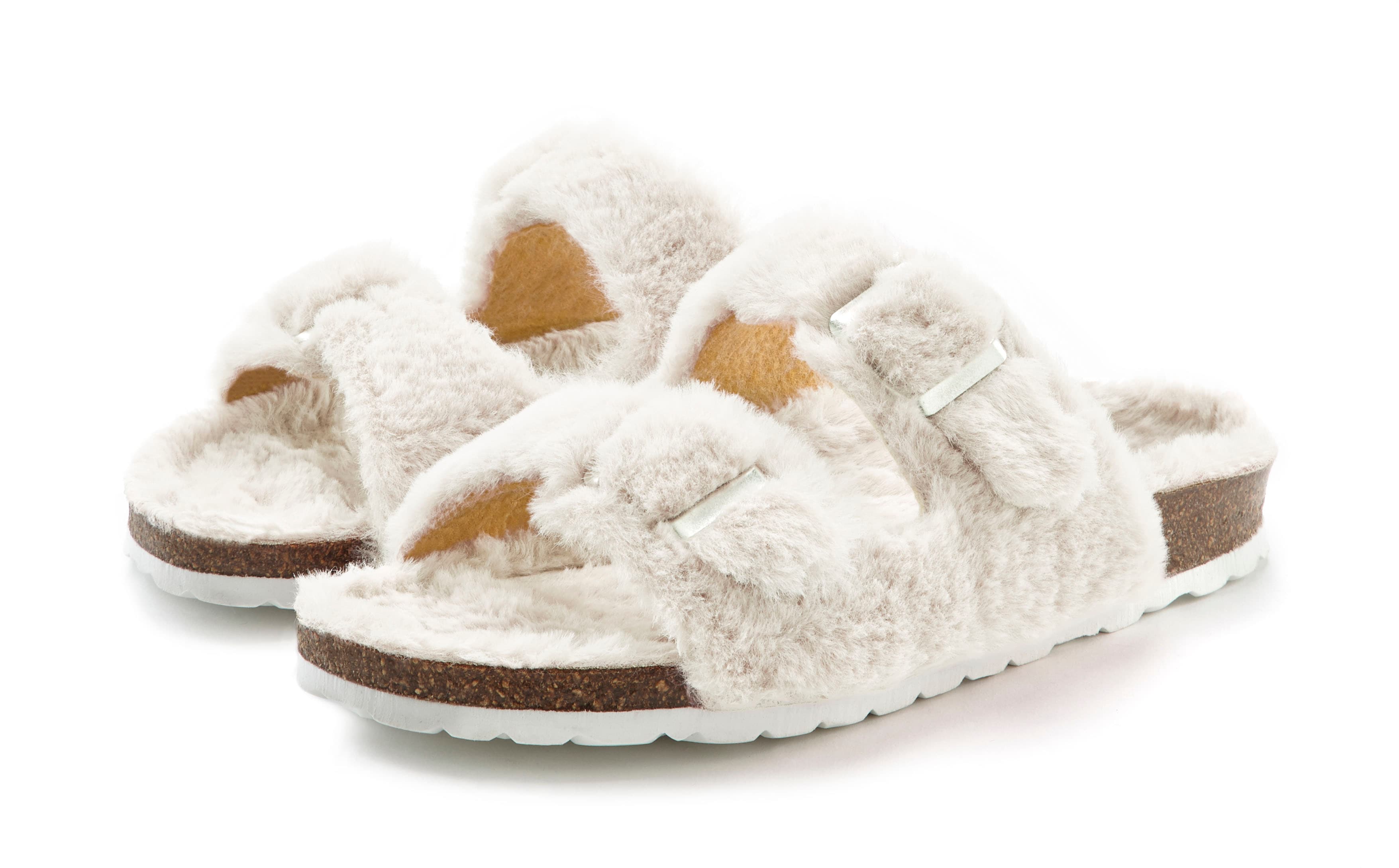 Vivance Dreams by Lascana Pantolette "Hausschuh, Pantoffel," mit kuscheligem, warmen Fellimitat und Korkfußbett