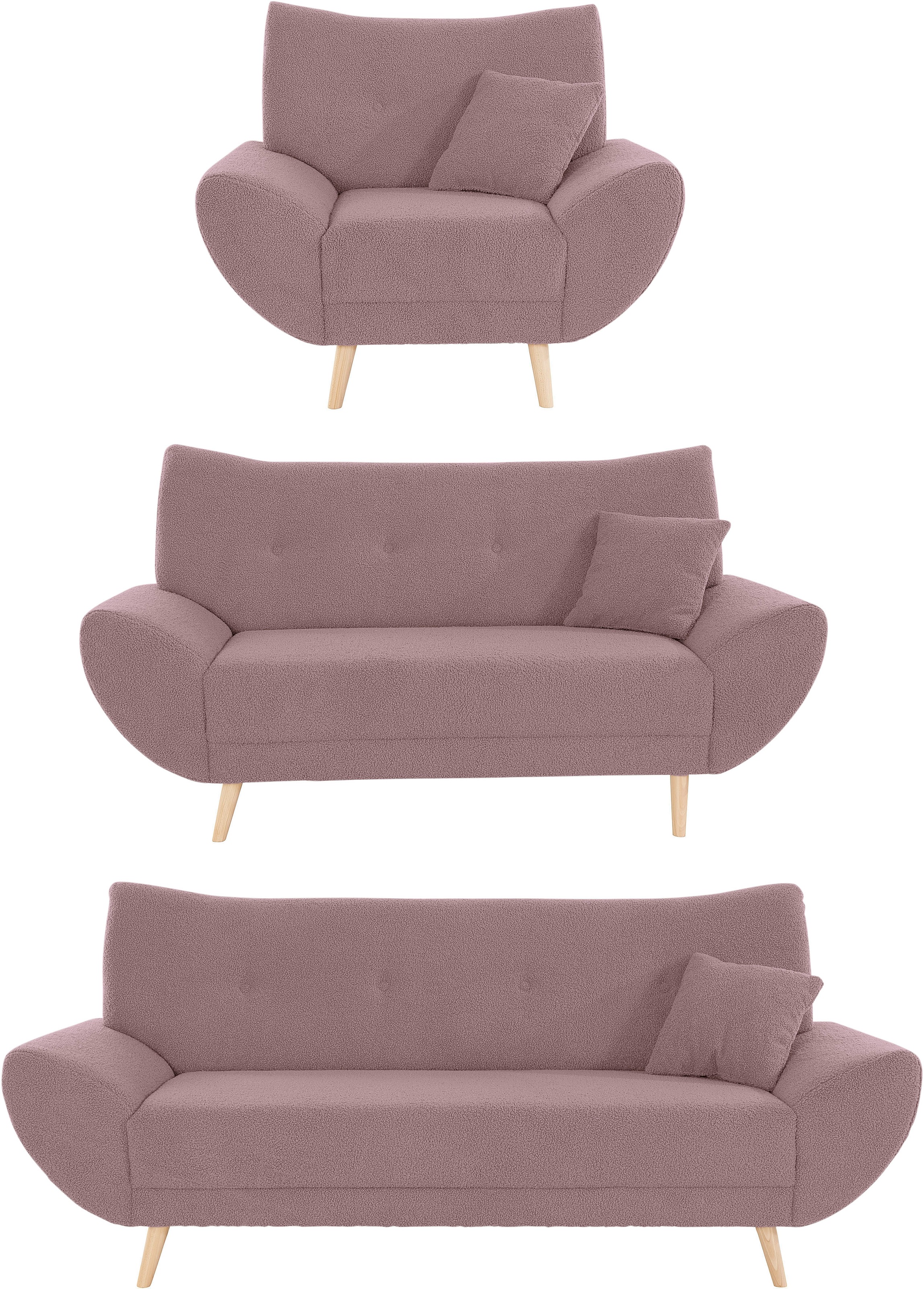 Home affaire Polstergarnitur "Basta" 3 Stk. tlg. Komfortable Wellenunterfed günstig online kaufen