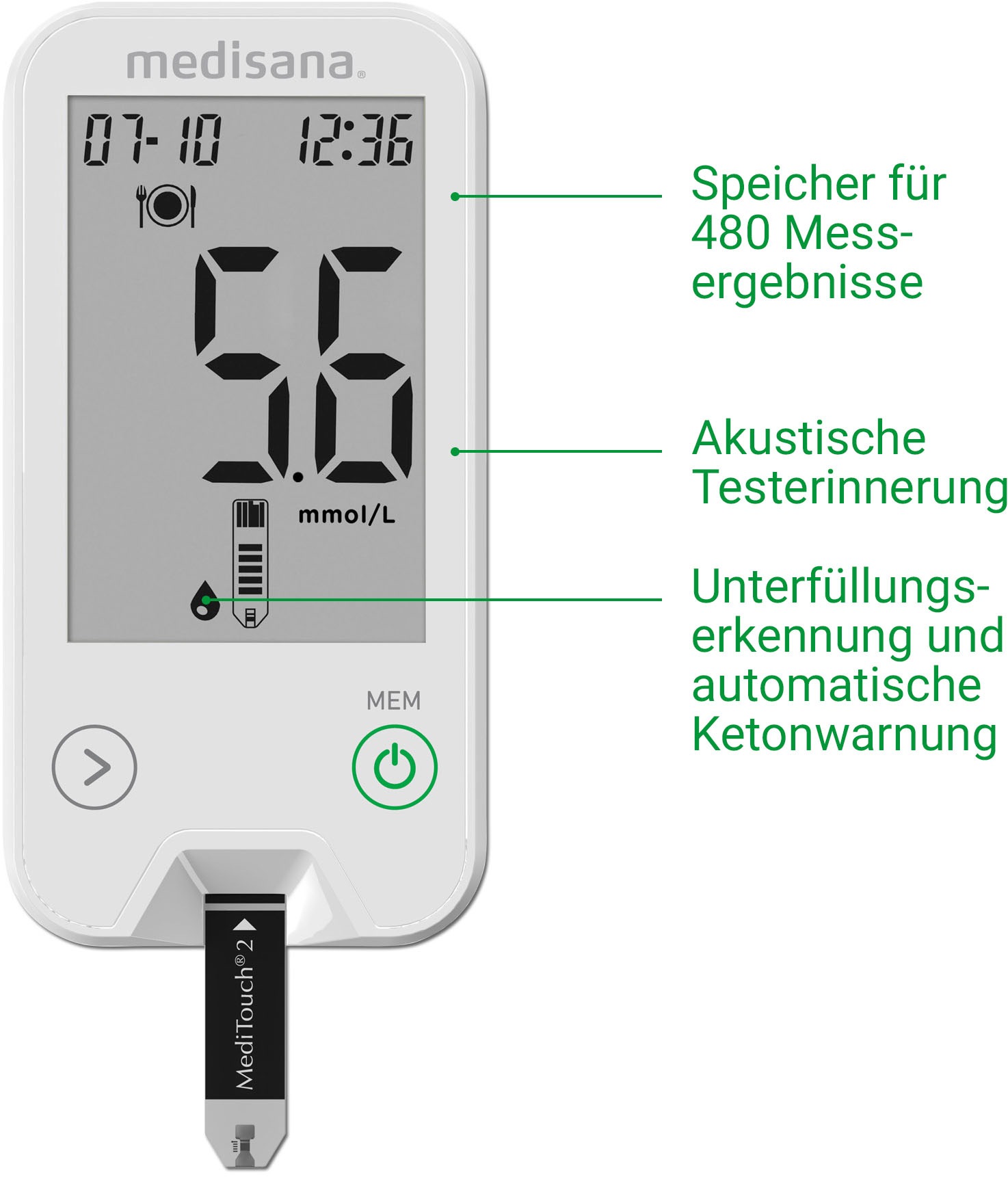 Medisana Blutzuckermessgerät »MediTouch2«, (1 St.)