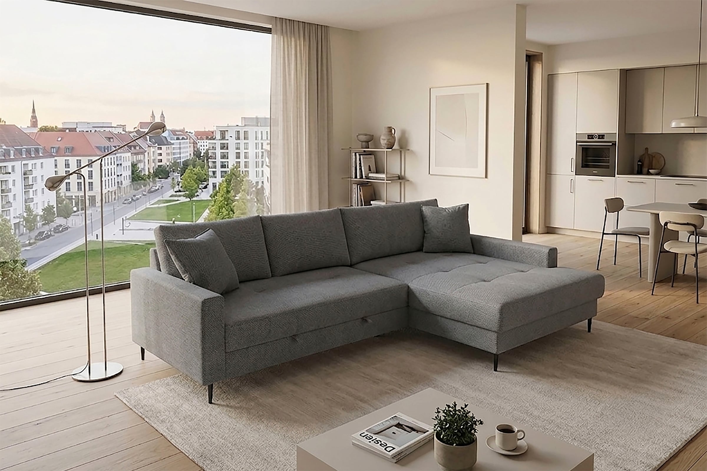 Trends by HG Ecksofa "Summer L-Form, B: 284 cm, Schlaffunktion, 2 Zierkissen" optional mit Kopfstützen, Wellenfederung, frei stellbar