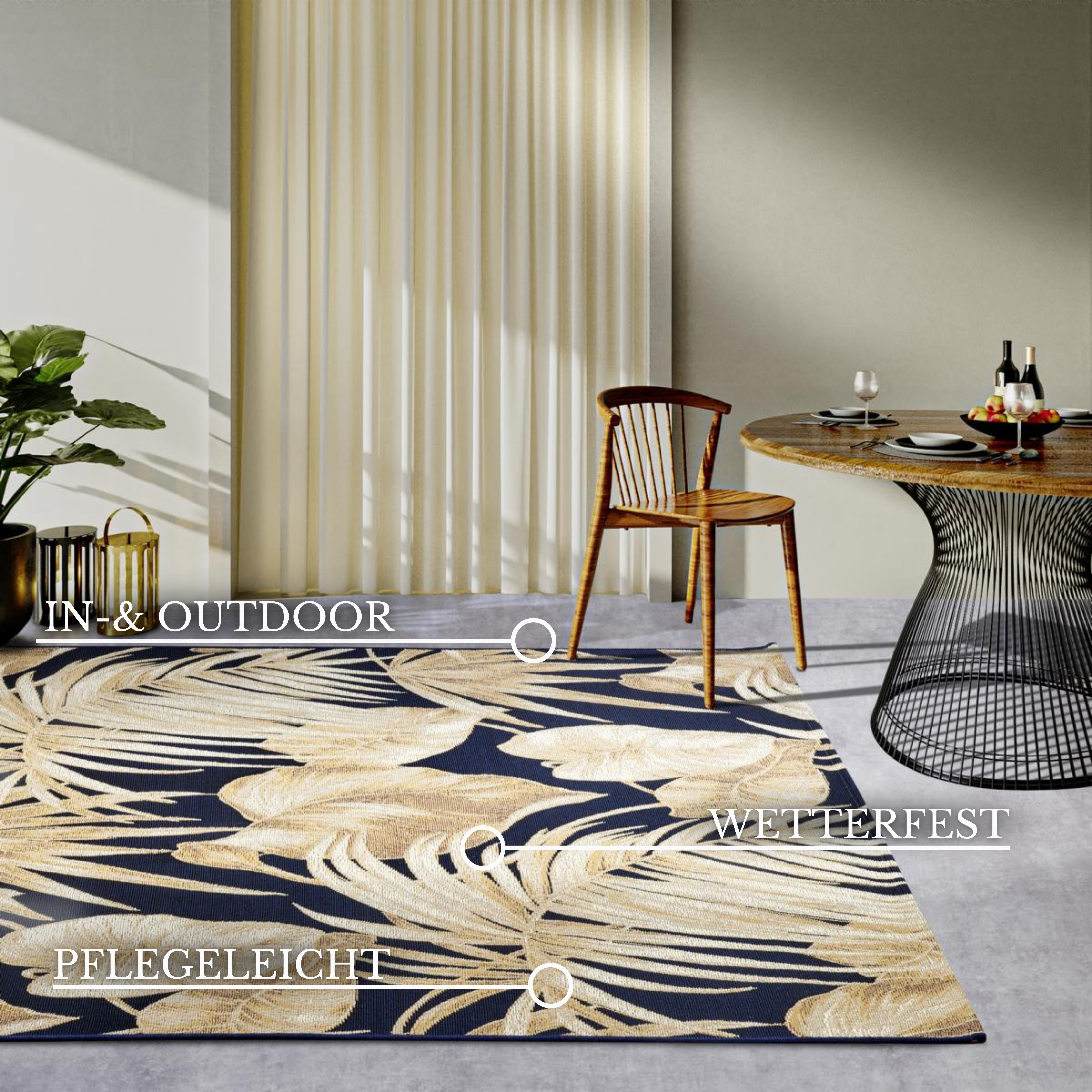 Thumbnail - Villeroy & Boch Outdoorteppich "Oktavie" rechteckig 3 mm Höhe Outdoor, Flachgewebe, wetterfest, Balkon, Garten, floral, ...