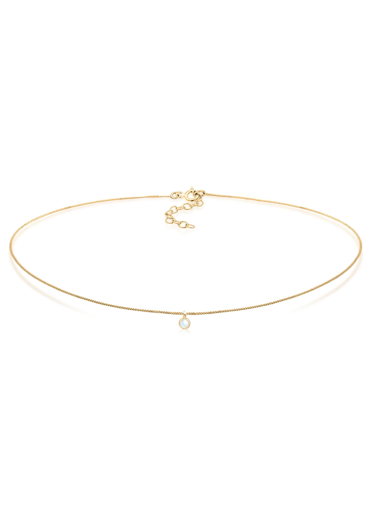 ELLI Damen Choker "Halskette Choker mit Anhänger Mondstein Rund 925 Silber", mit Steinen, Silber 925 (Sterlingsilber), gold, Silber 925