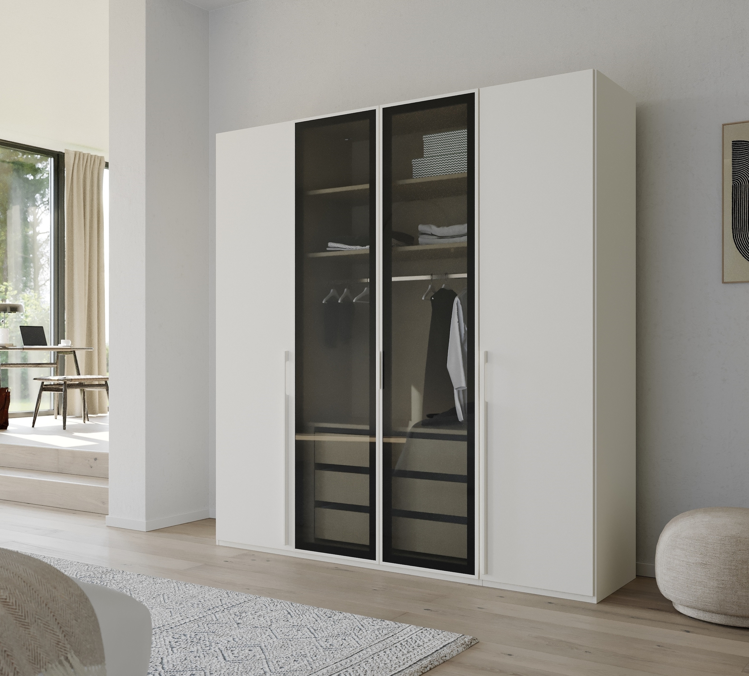 rauch Drehtürenschrank »Kleiderschrank Schrank Garderobe SKAT SHINE mit hochwertigem,«, transparentem Grauglas inkl. umfangreichem Zubehör MADE IN GERMANY