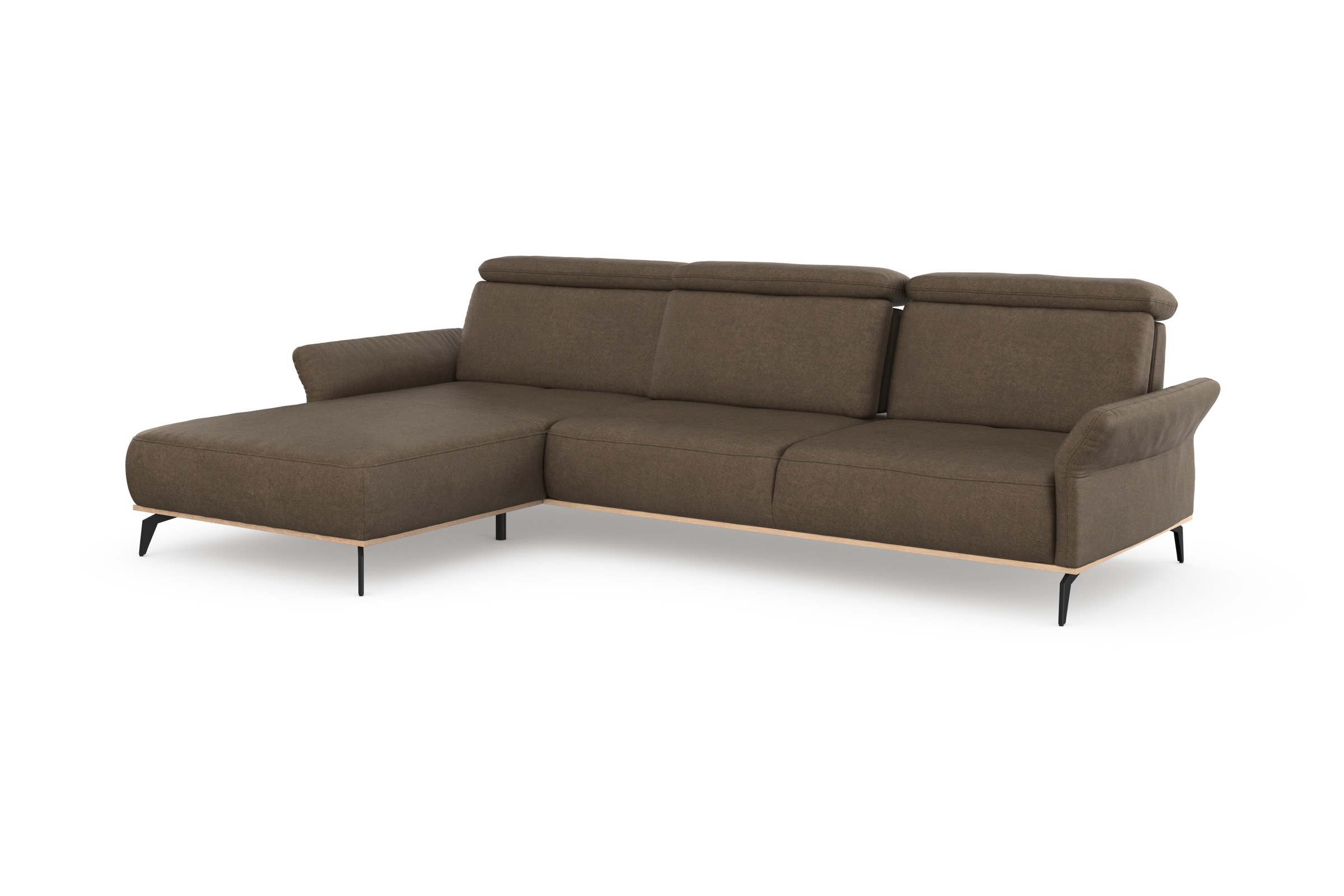 Ecksofa HOME AFFAIRE "Fjord L-Form", braun (coffee), B:324cm H:93cm T:184cm, 100% Polyester, Sofas, Ecksofa, massiv, wahlweise mit Armlehnfunktion, Kopf- Sitztiefenverstellung 3
