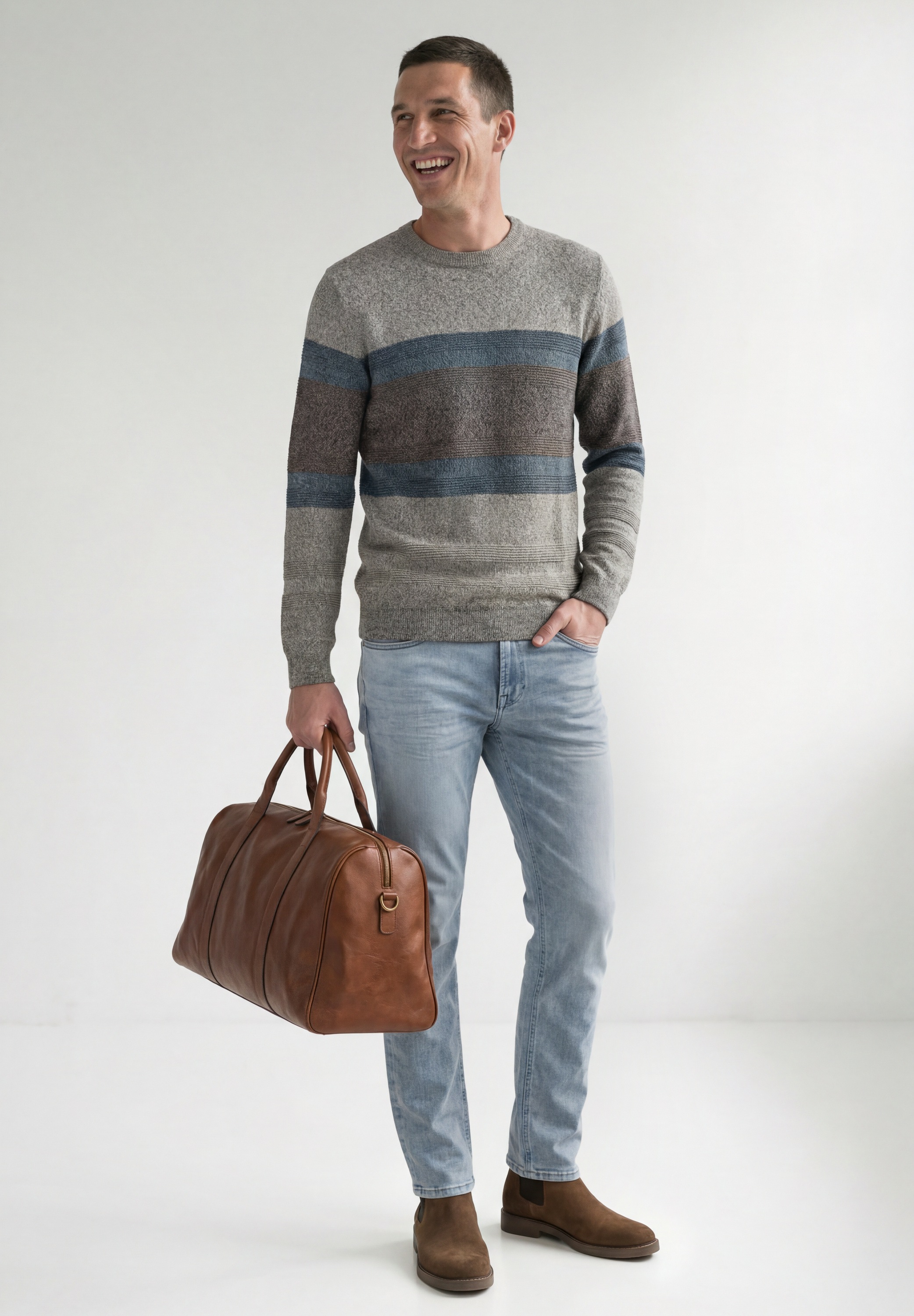 STREET ONE MEN Rundhalspullover aus reiner Baumwolle