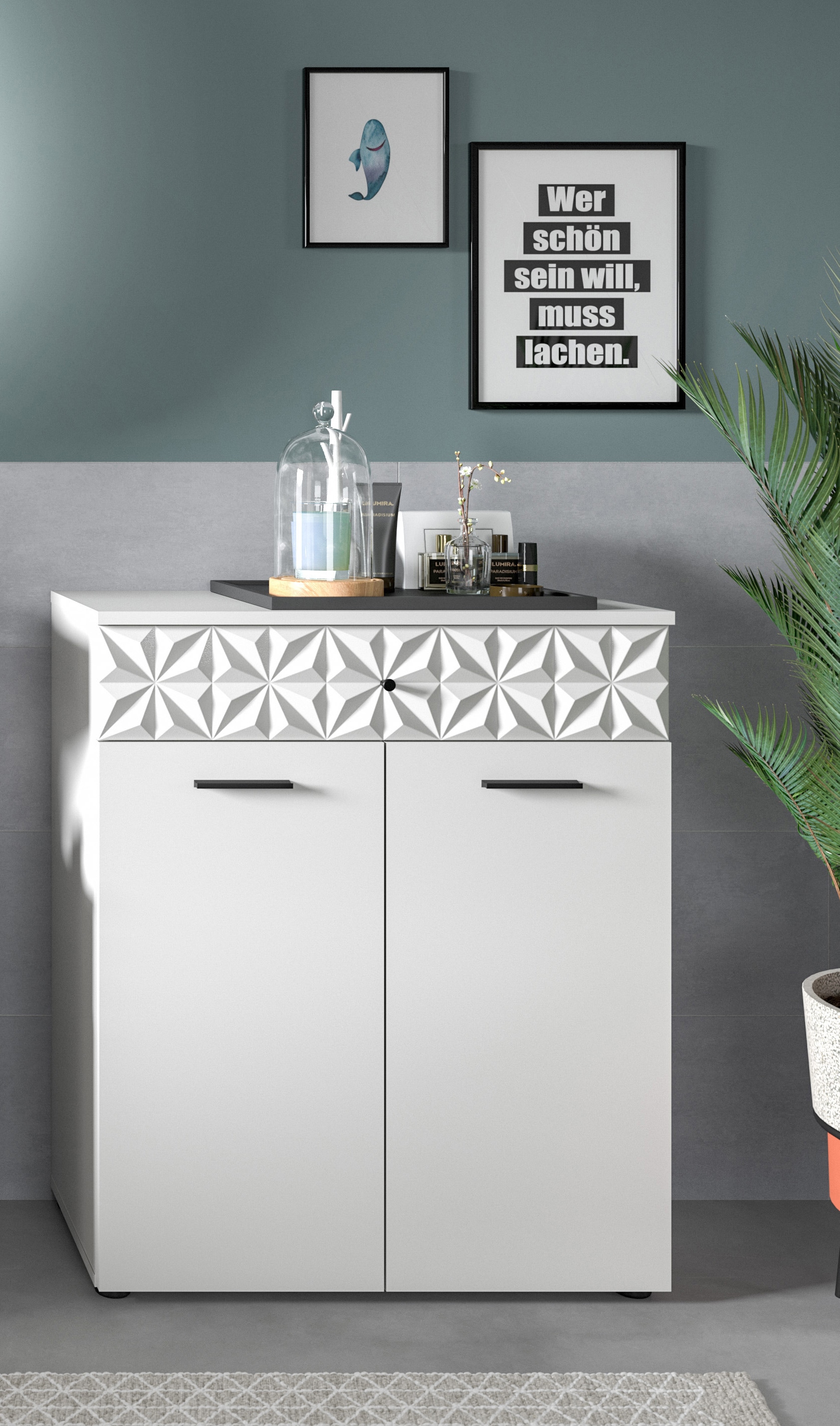 INOSIGN Unterschrank »VICENZA, TOPSELLER!, Breite 70cm, 2-türig, mit Front-Ornamentabsetzung«, Standschrank, Badschrank, Kommode, Badkommode, Anrichte, Midischrank
