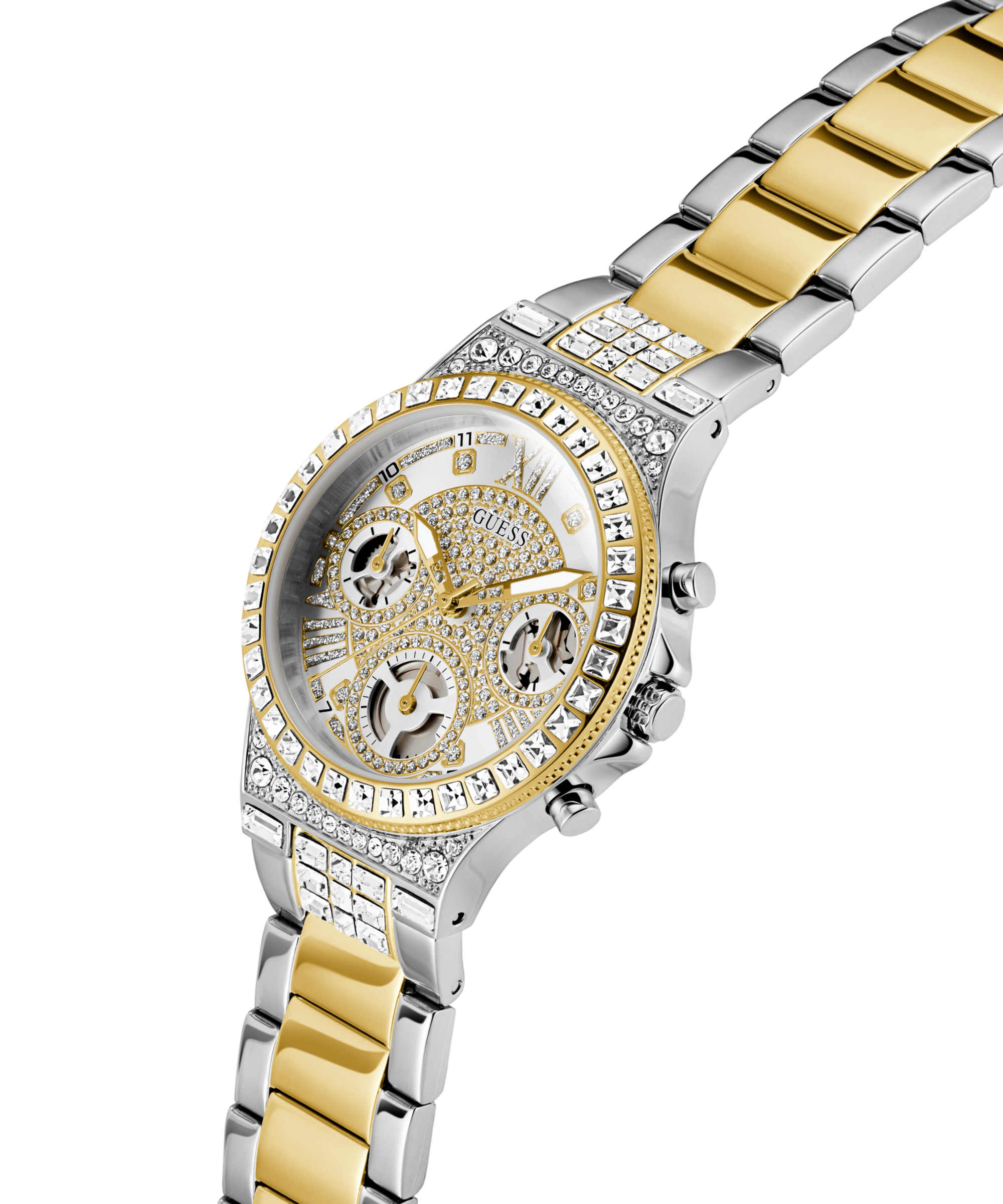 Guess Quarzuhr »MOONLIGHT«, Armbanduhr, Damenuhr, Edelstahlarmband, Kristallglas