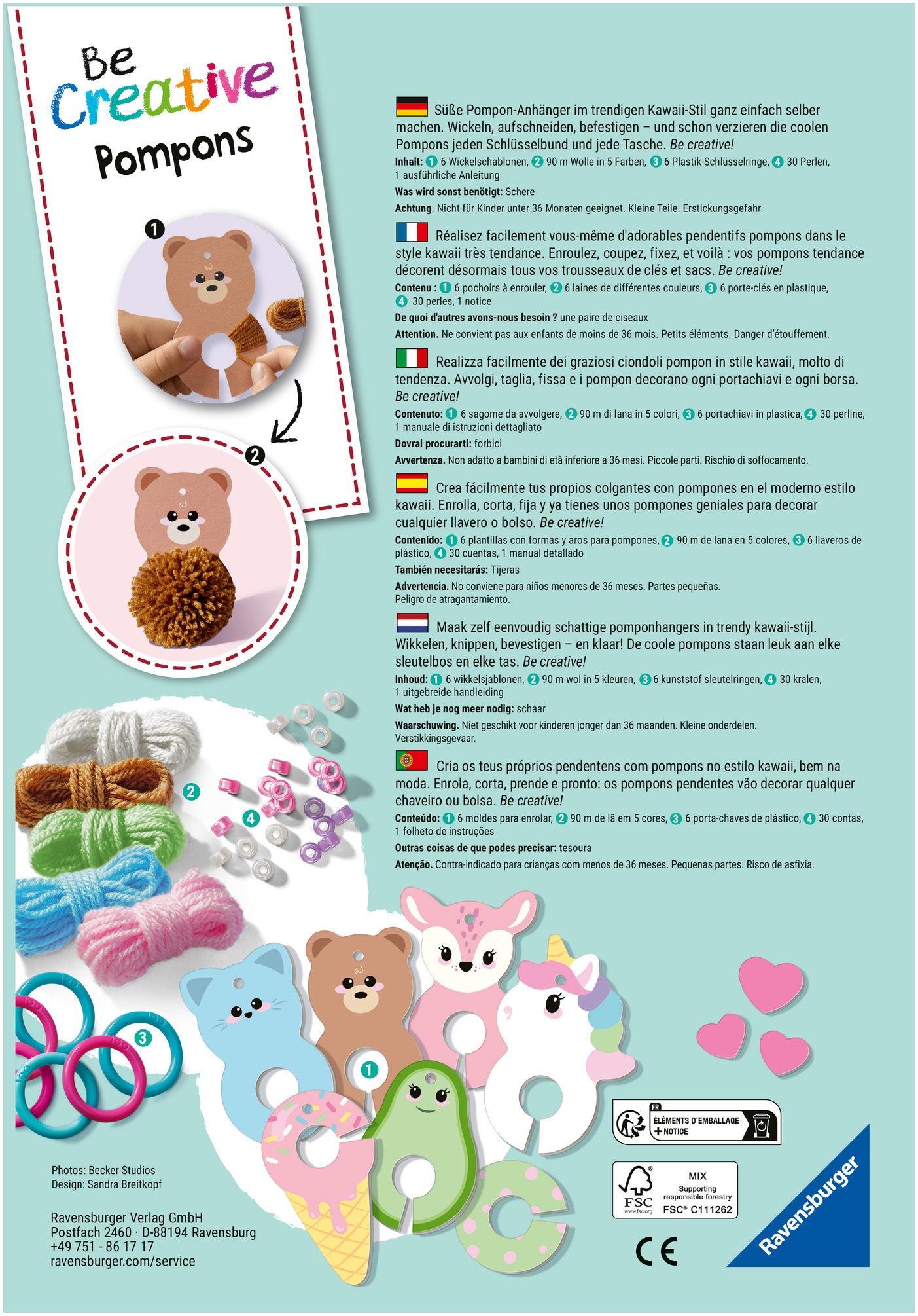 Ravensburger Kreativset »BeCreative Midi, Pompons Kawaii« Made in Europe