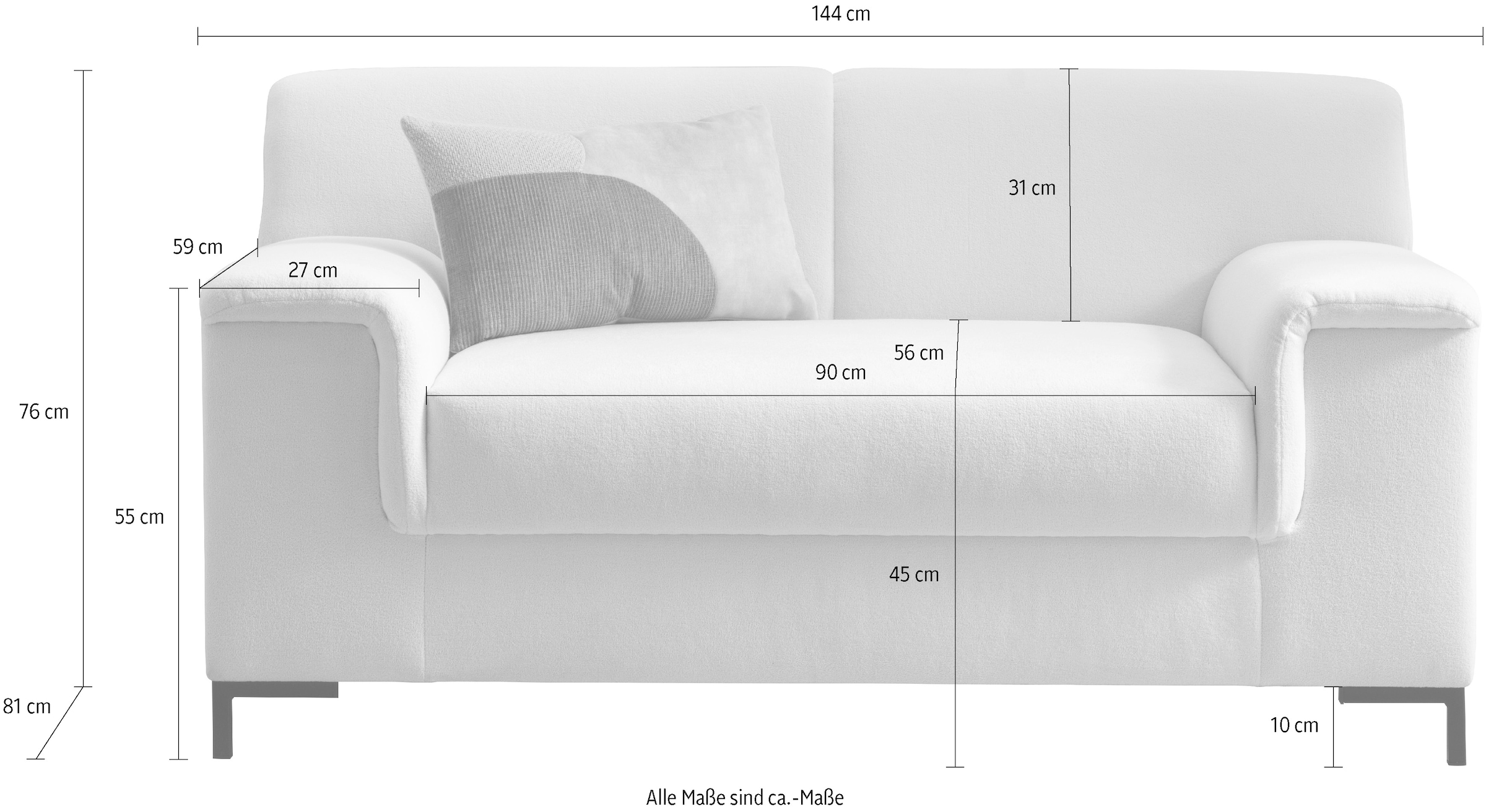 INOSIGN 1,5-Sitzer »Jamie 2 B/T/H: 144/81/76 cm, auch in Cord«, zeitlos, modern, mit komfortablem Federkern