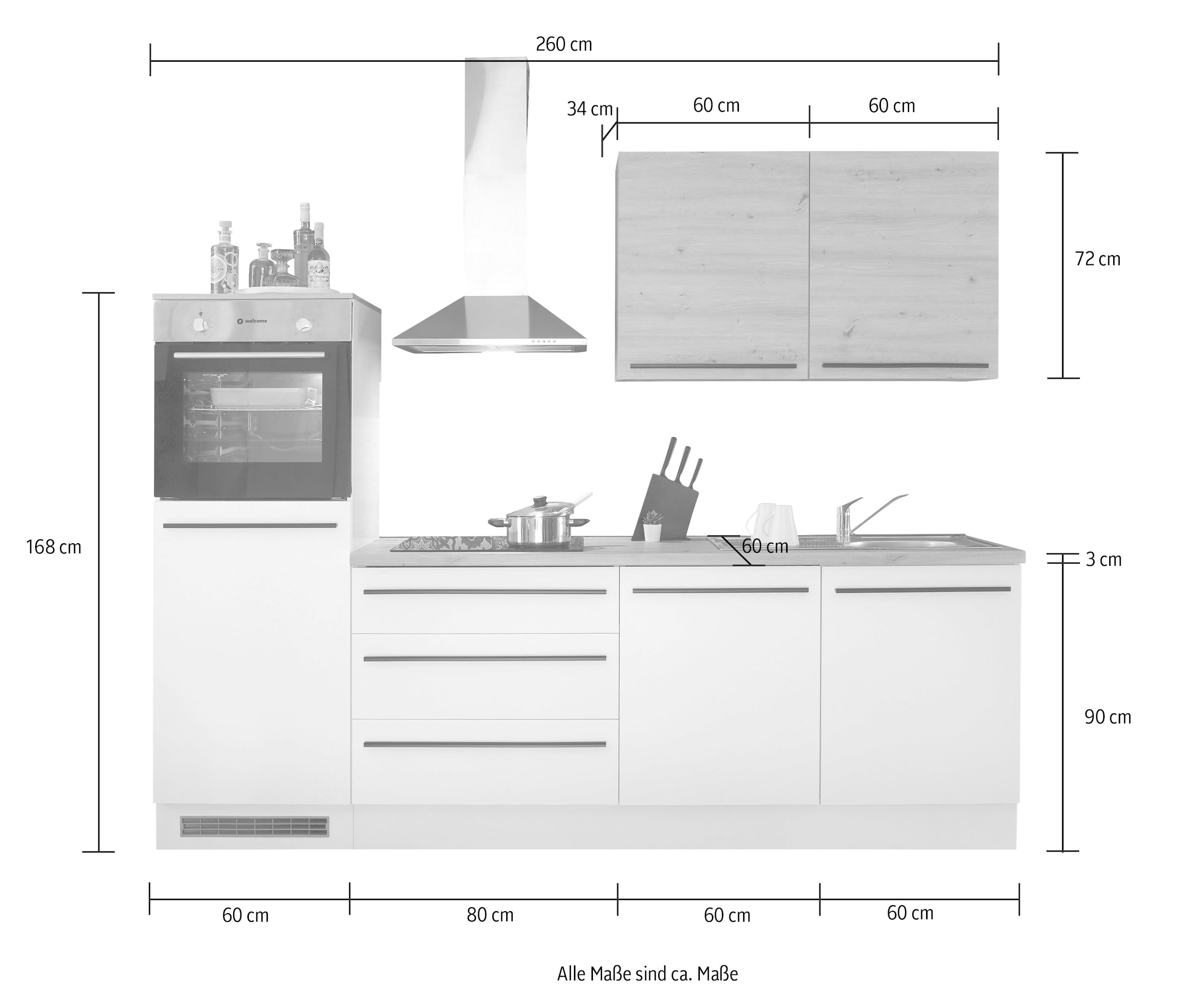 mit bestellen Küchenzeile | BAUR BASIC by cm, Balculina E-Geräten Breite »Noah«, 260 wahlweise