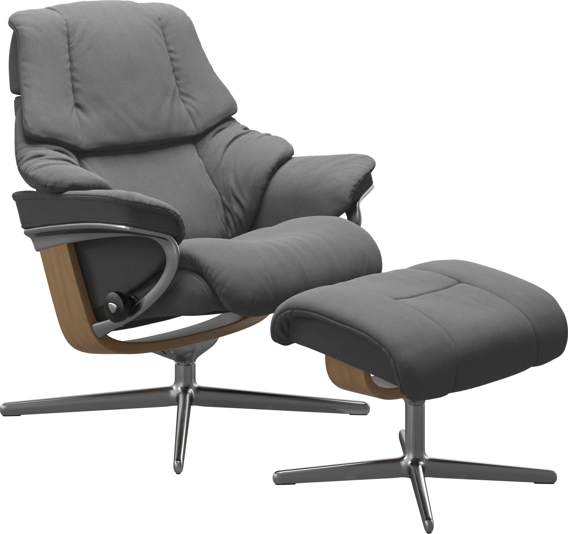 Stressless® Relaxsessel »Reno«, (Set, Relaxsessel mit Hocker), mit Hocker, mit Cross Base, Größe S, M & L, Holzakzent Eiche