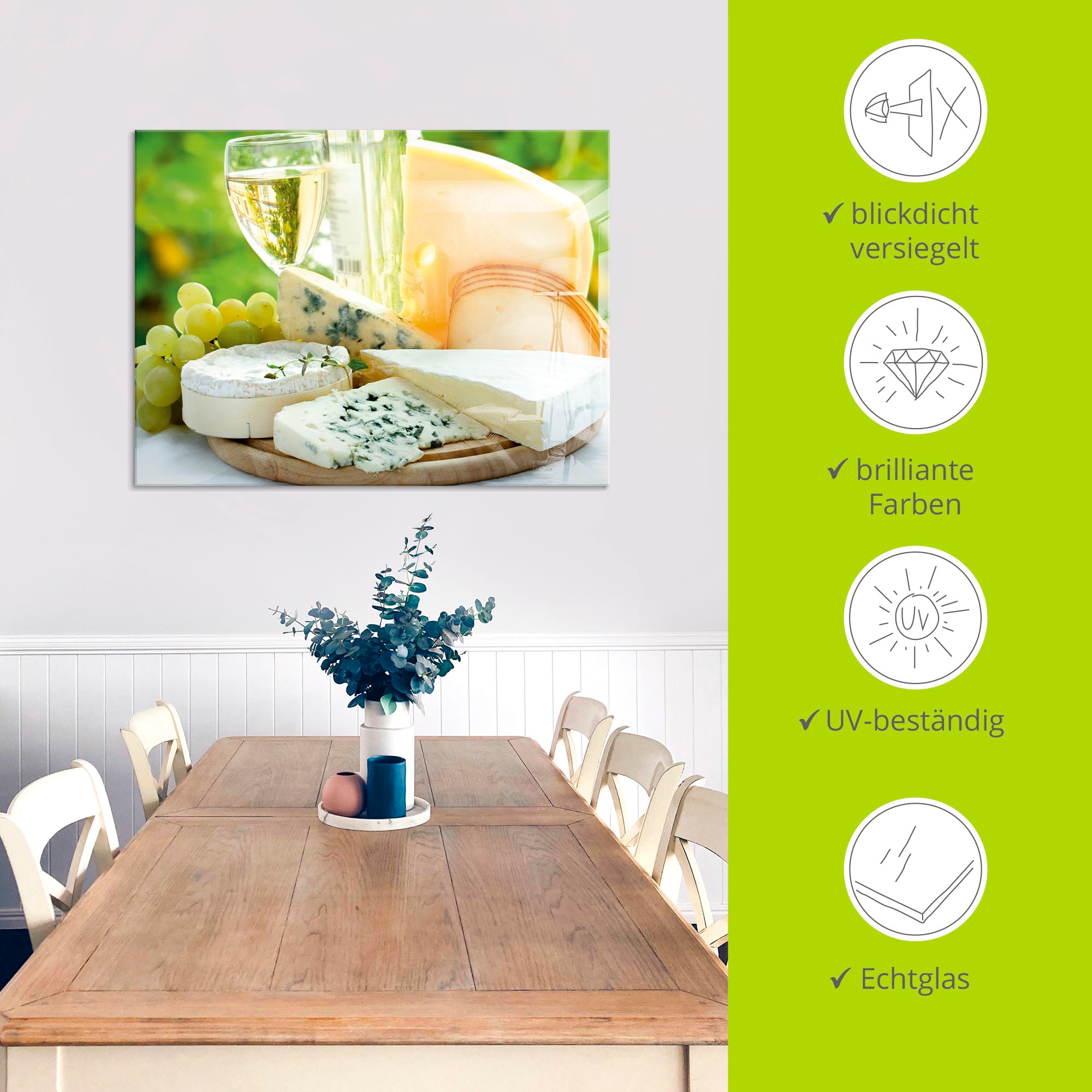 Artland Glasbild »Käse & Wein«, Lebensmittel, (1 St.), in verschiedenen Größen