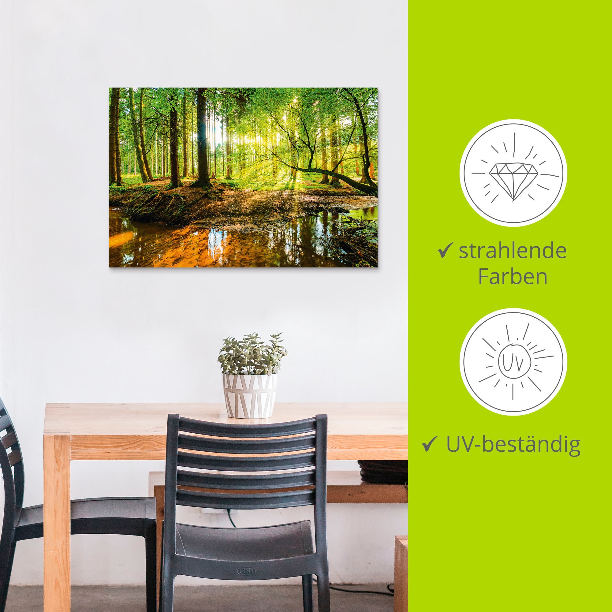 Artland Wandbild »Wald mit Bach«, Wald, (1 St.), als Alubild, Outdoorbild, Leinwandbild, Poster, Wandaufkleber