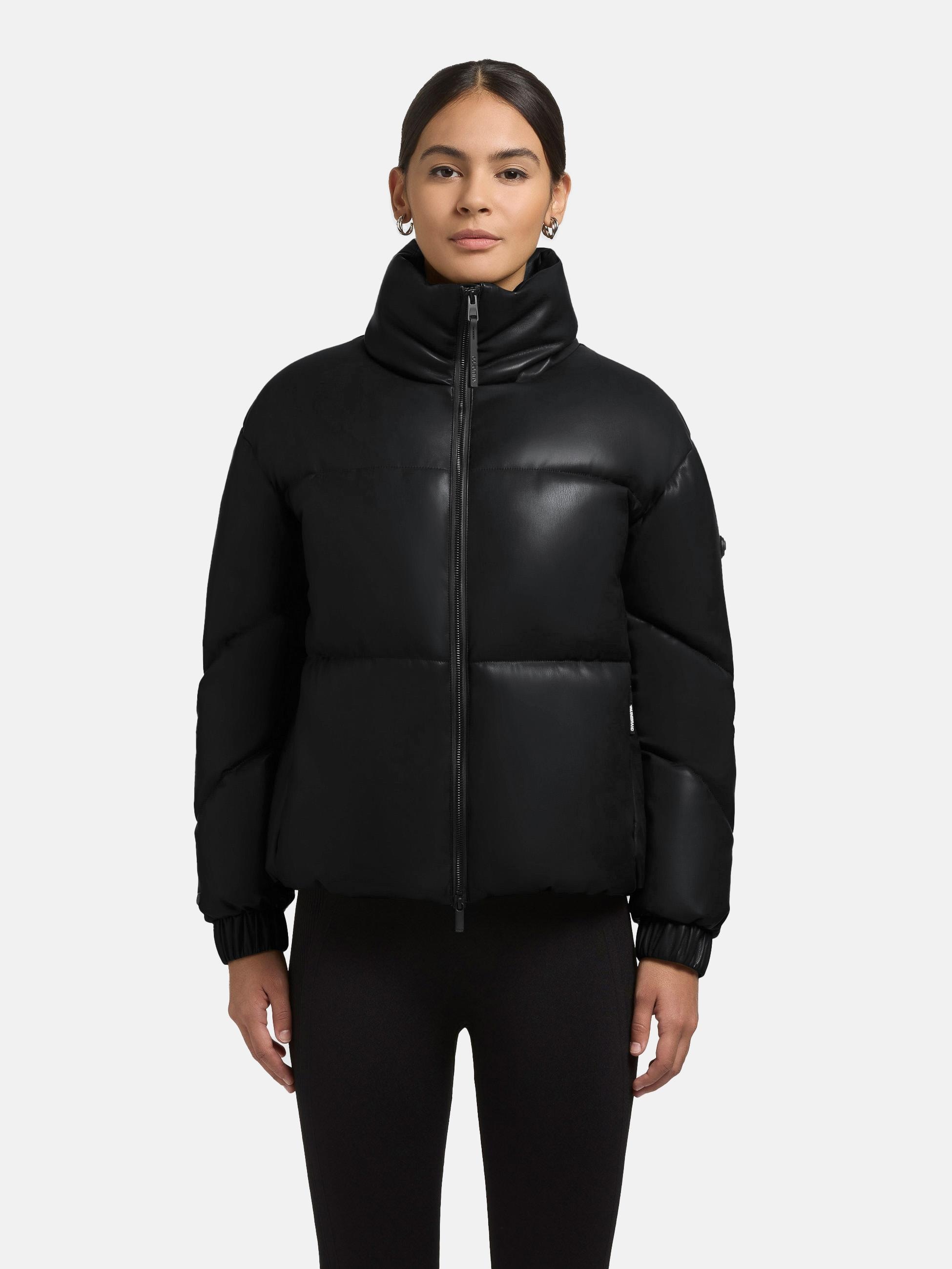khujo Steppjacke "Khalia" ohne Kapuze Gesteppte Damen Winterjacke in Lederoptik