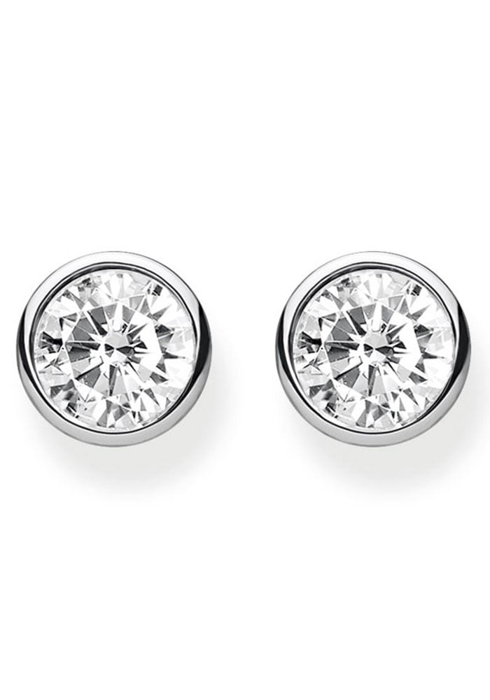Paar Ohrstecker THOMAS SABO "Weißer Stein", bunt (silberfarben, weiß, kristallweiß), Ohrringe, Damen, 6mm, Silber 925 (recycelt), mit Zirkonia (synth.)