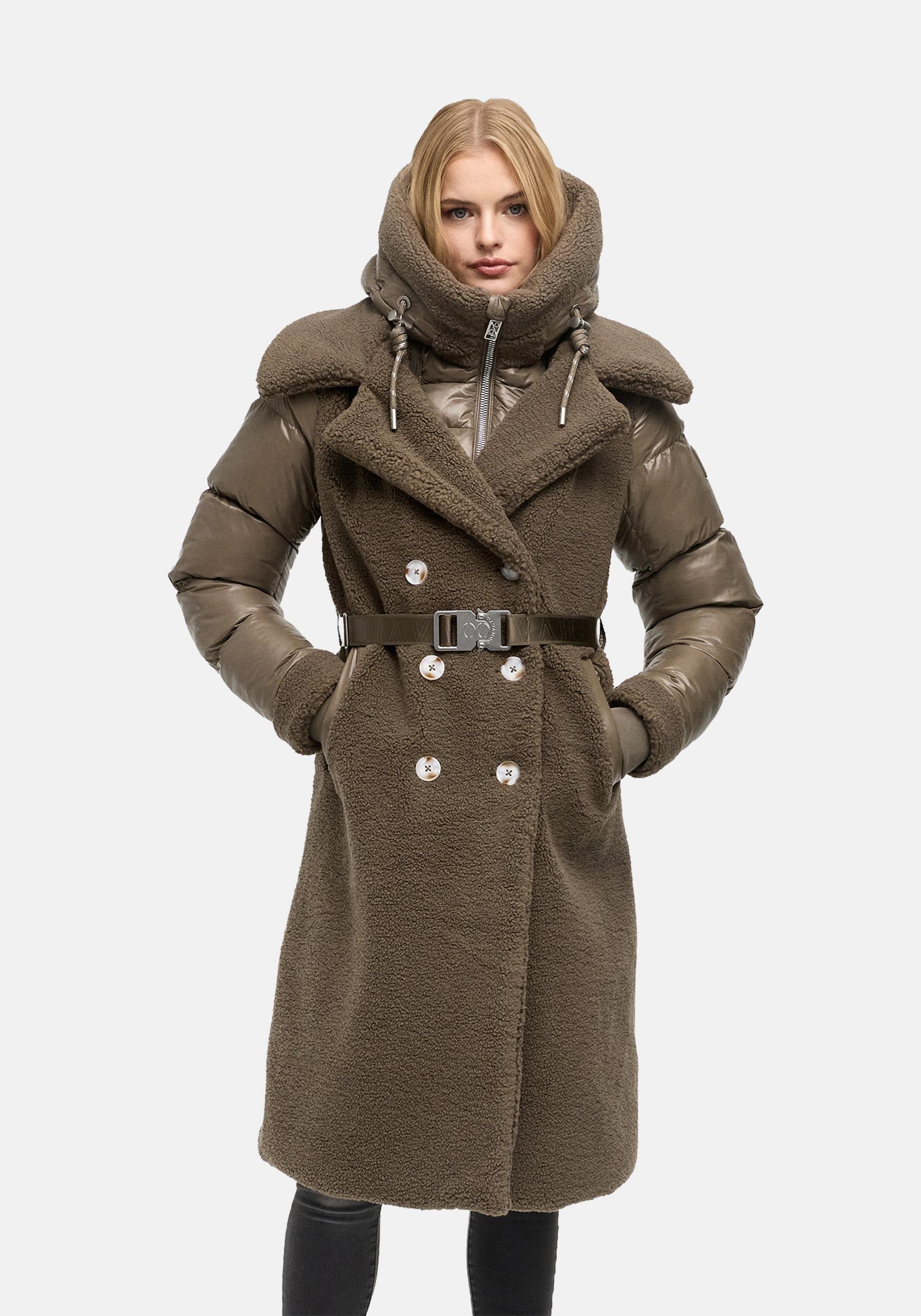Navahoo Wintermantel "Kuscheltraum 14" Modischer Damen Plüschmantel aus angesagtem Materialmix