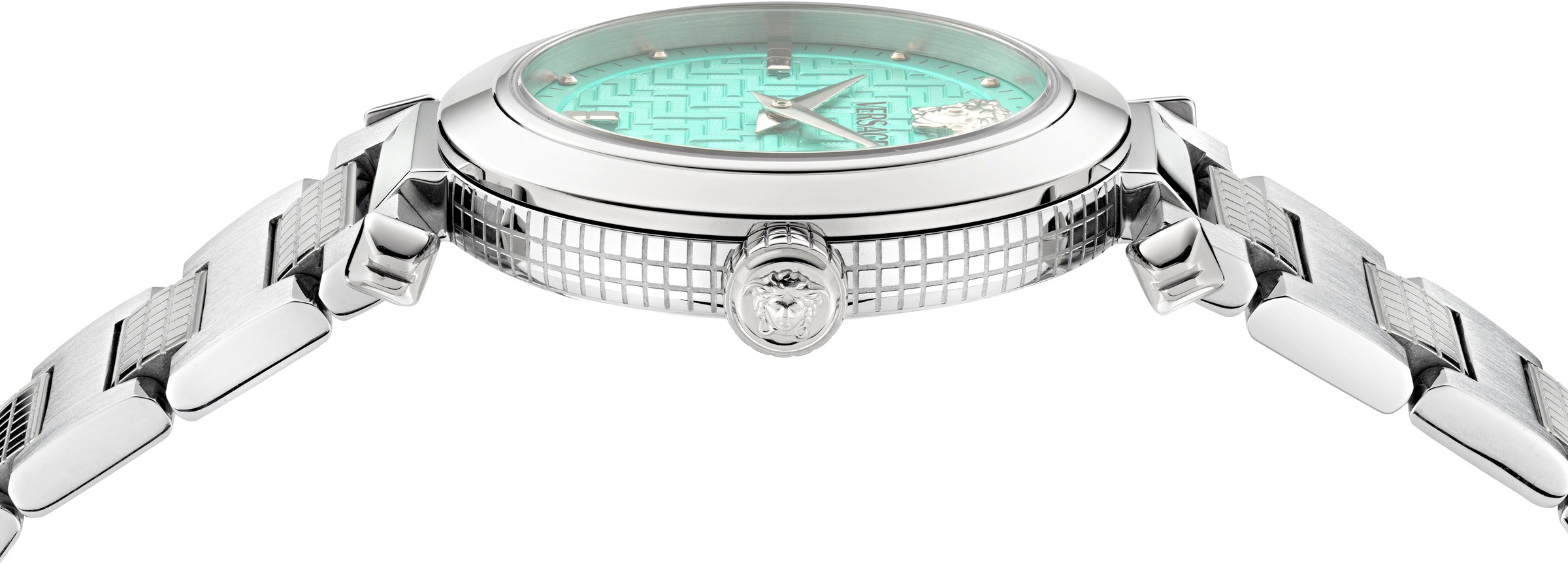 Versace Quarzuhr »VERSACE GREEK«, Armbanduhr, Damenuhr, Swiss Made, Edelstahlarmband, analog