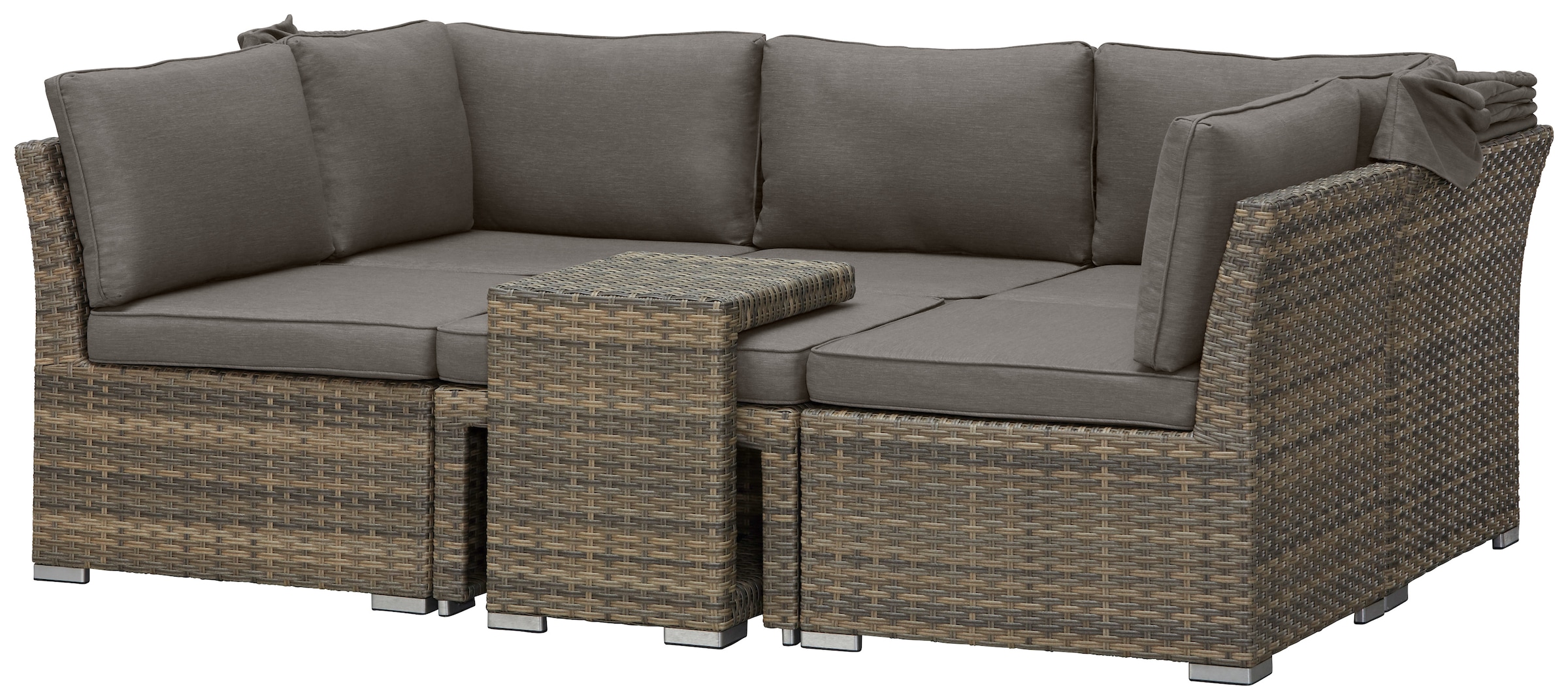 KONIFERA Gartenlounge-Set »Hawaii Premium«, (Set, 19 tlg., 1x3erSofa, 2xSessel, 1xHocker, 1xBeistelltisch, 1xTisch 111x54x59cm), mit aufklappbarem Dach und zur Sonneninsel umbaubar, Aluminium