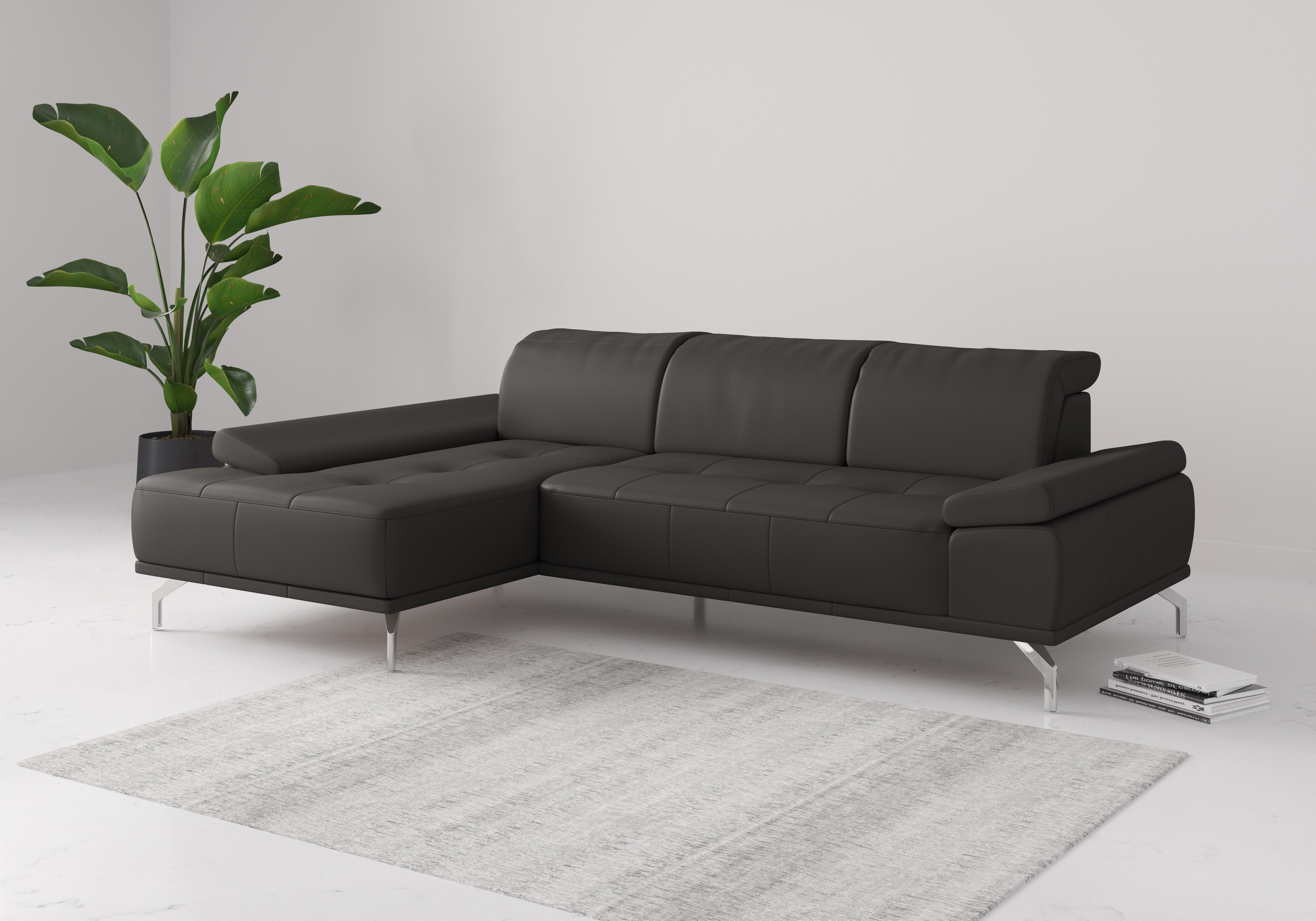 OTTO home Ecksofa "Caluna, L-Form, B:280cm, Federkern, in Stoff und Leder" Inkl.Sitztiefenverstellung, wahlweise mit Kopf- und Armteilverstellung