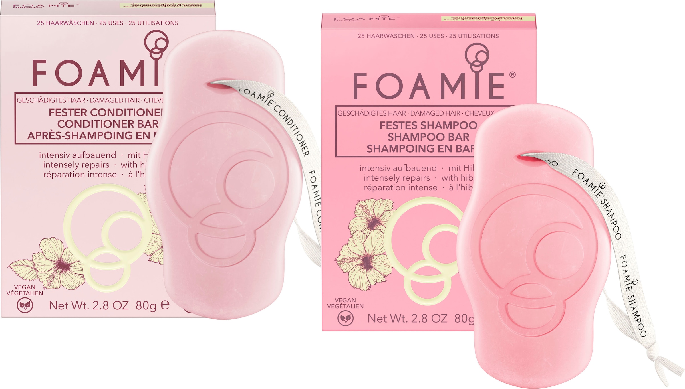 FOAMIE Haarpflege-Set »Hibiskiss«, (2 tlg.), festes Shampoo & fester Conditioner