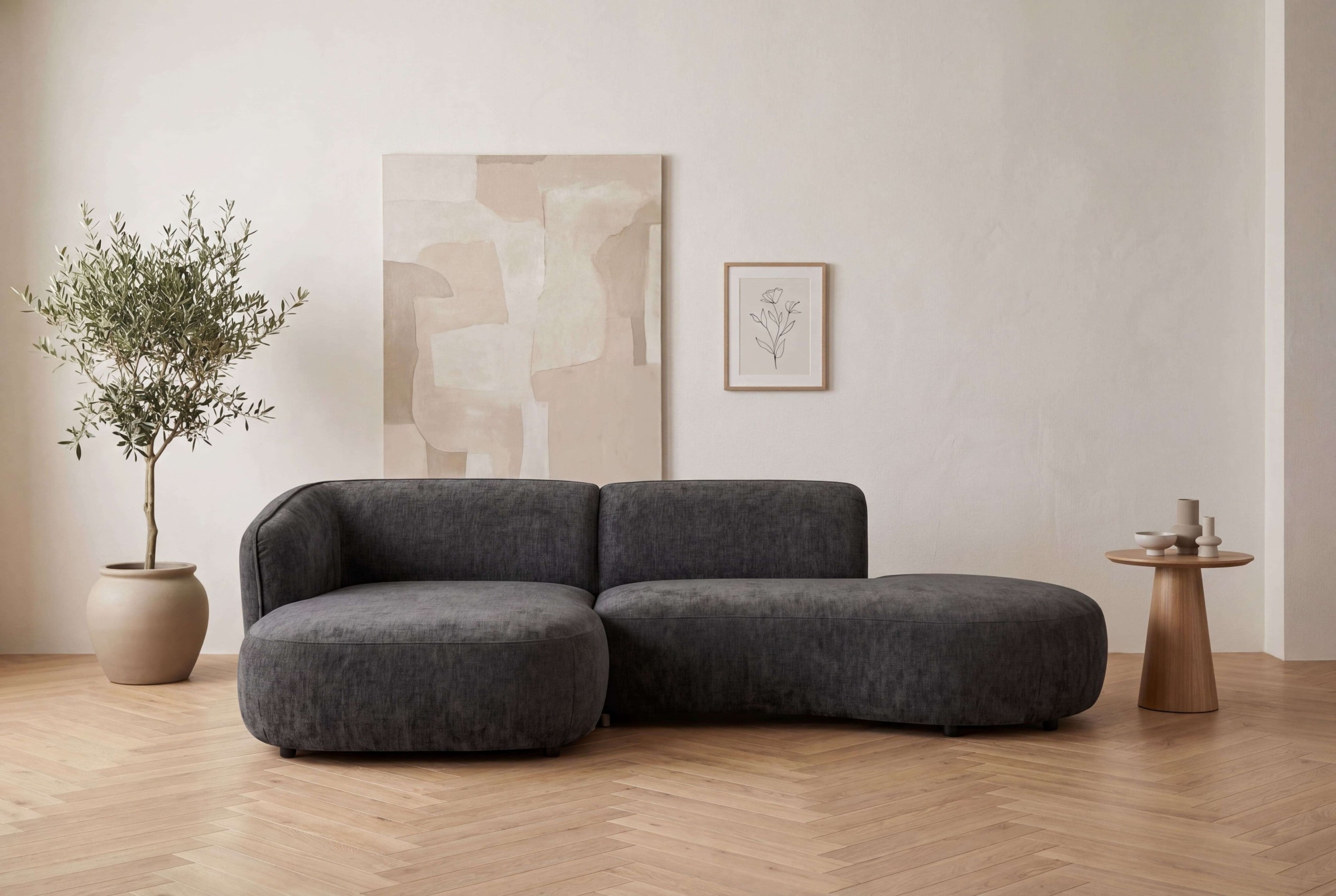 OTTO home Ecksofa "OSTRUP Rundsofa, L-Form, Naturtöne, Boucle oder Chenille" Breite 278 cm, organische Form mit sanften Rundungen